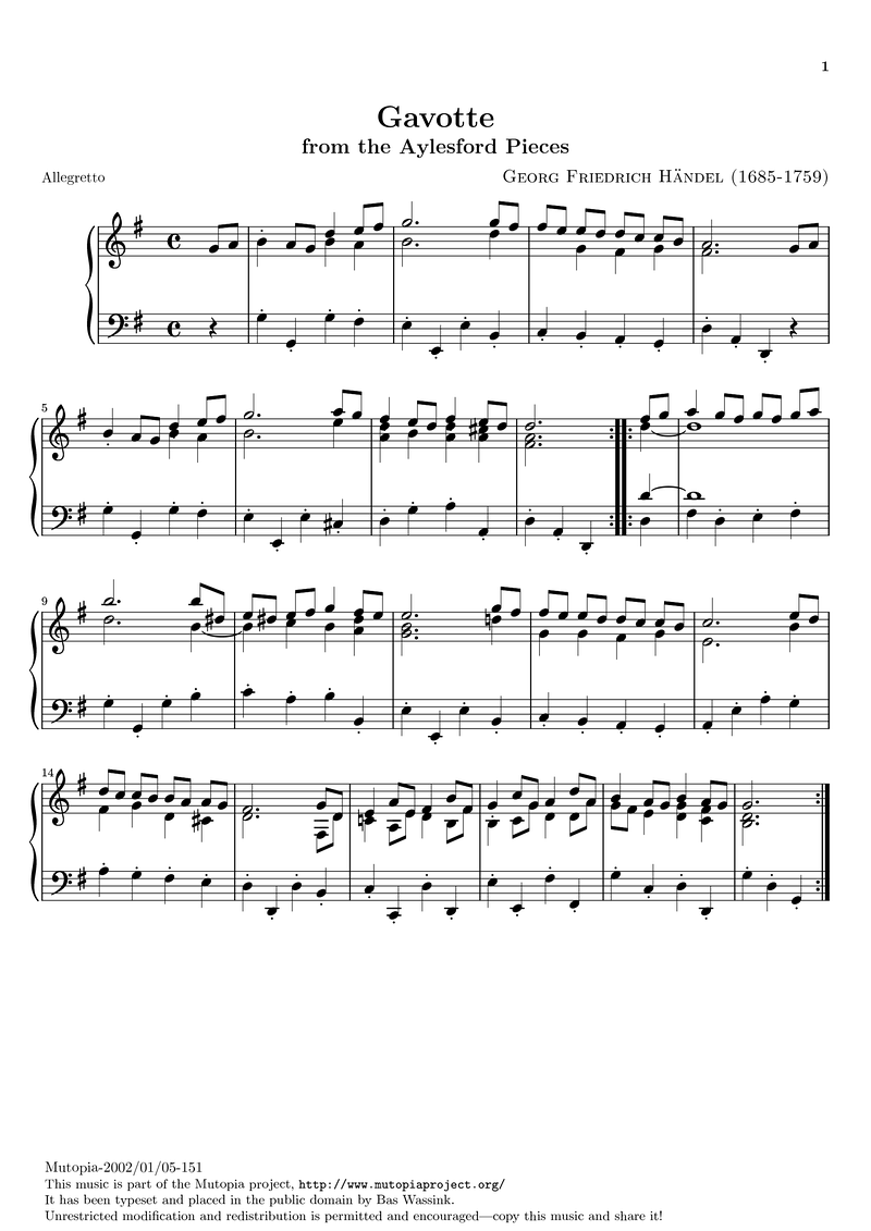 03 Gavotte Piano Sheet Music Page 1 Free PDF