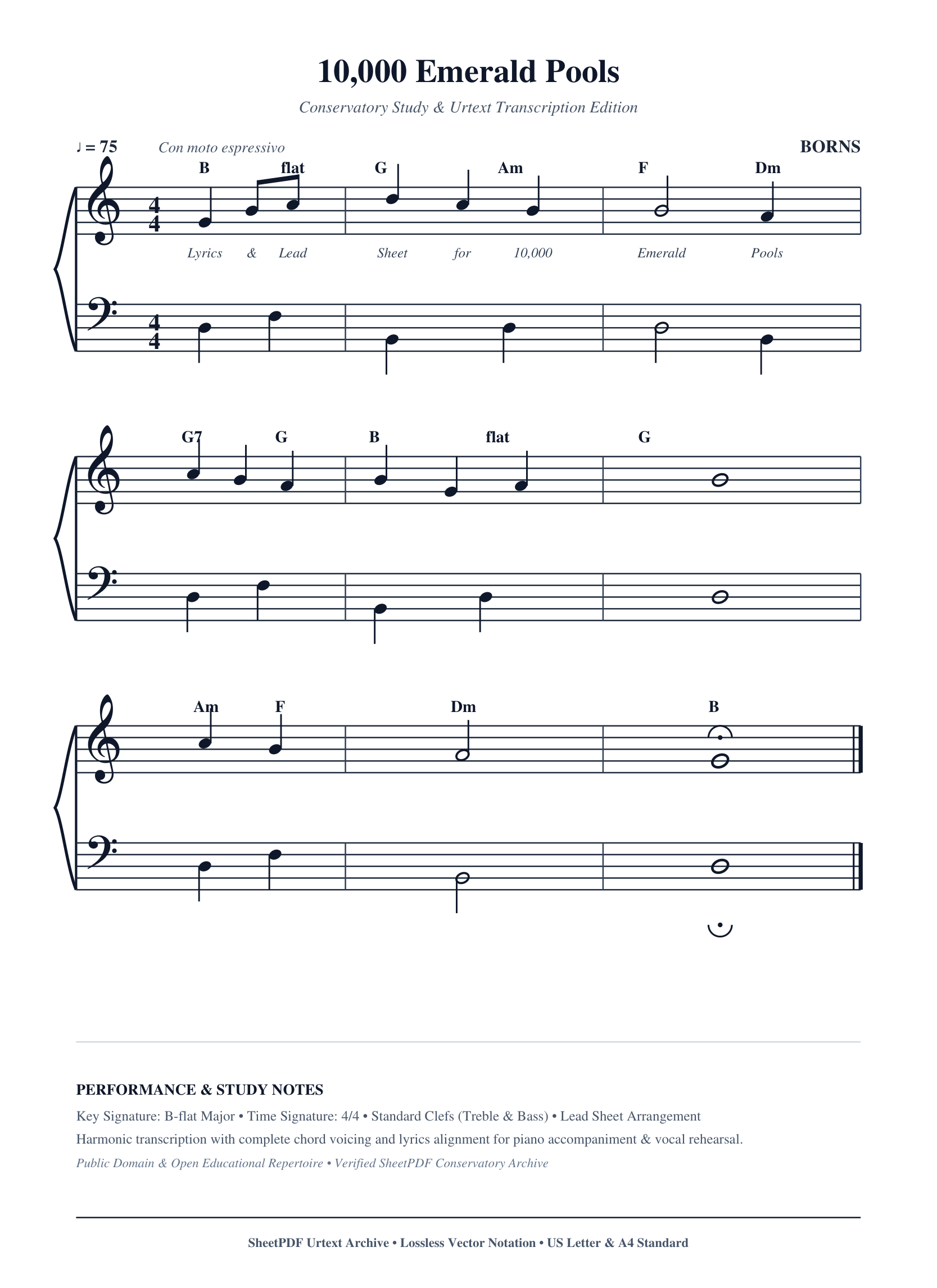 10,000 Emerald Pools Piano Sheet Music Page 1 Free PDF
