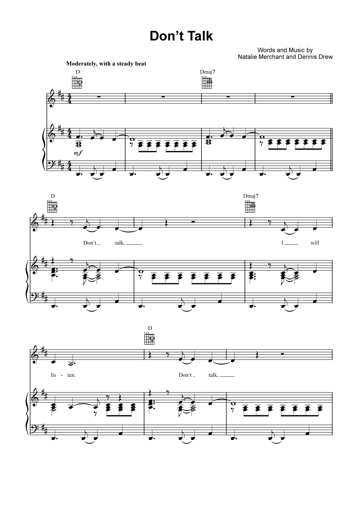 Don't Talk Piano Sheet Music Page 1 Free PDF