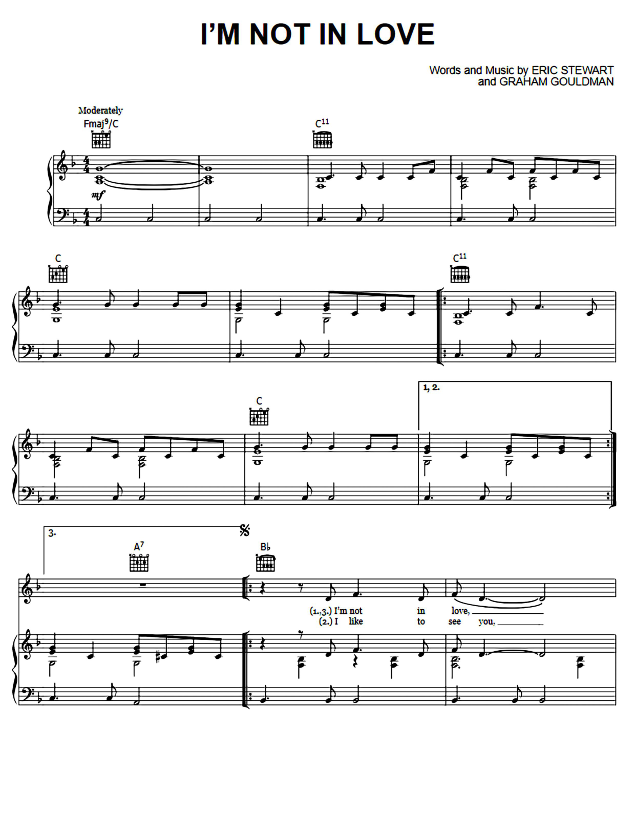 I'm Not In Love Piano Sheet Music Page 1 Free PDF
