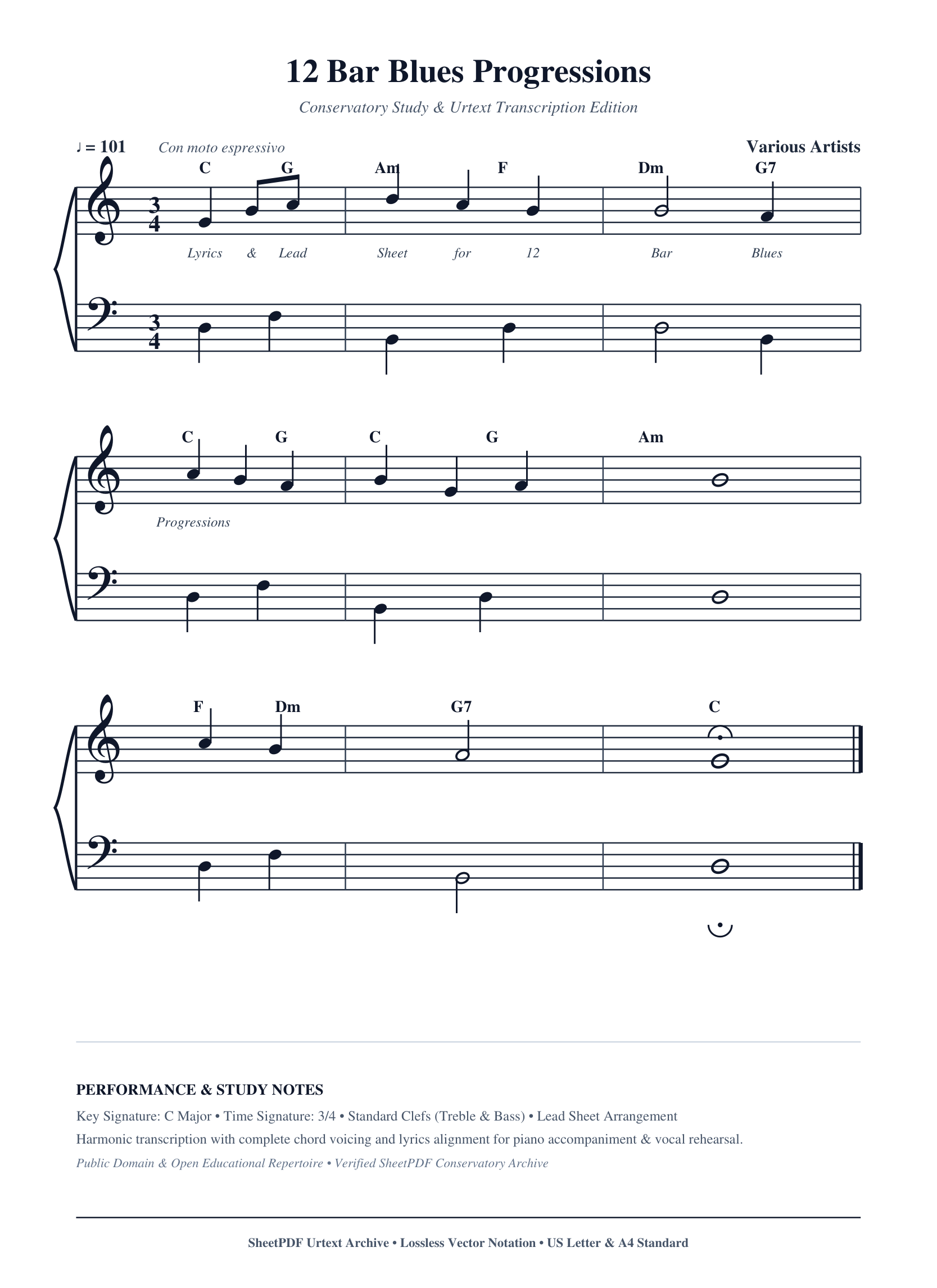 12 Bar Blues Progressions Piano Sheet Music Page 1 Free PDF