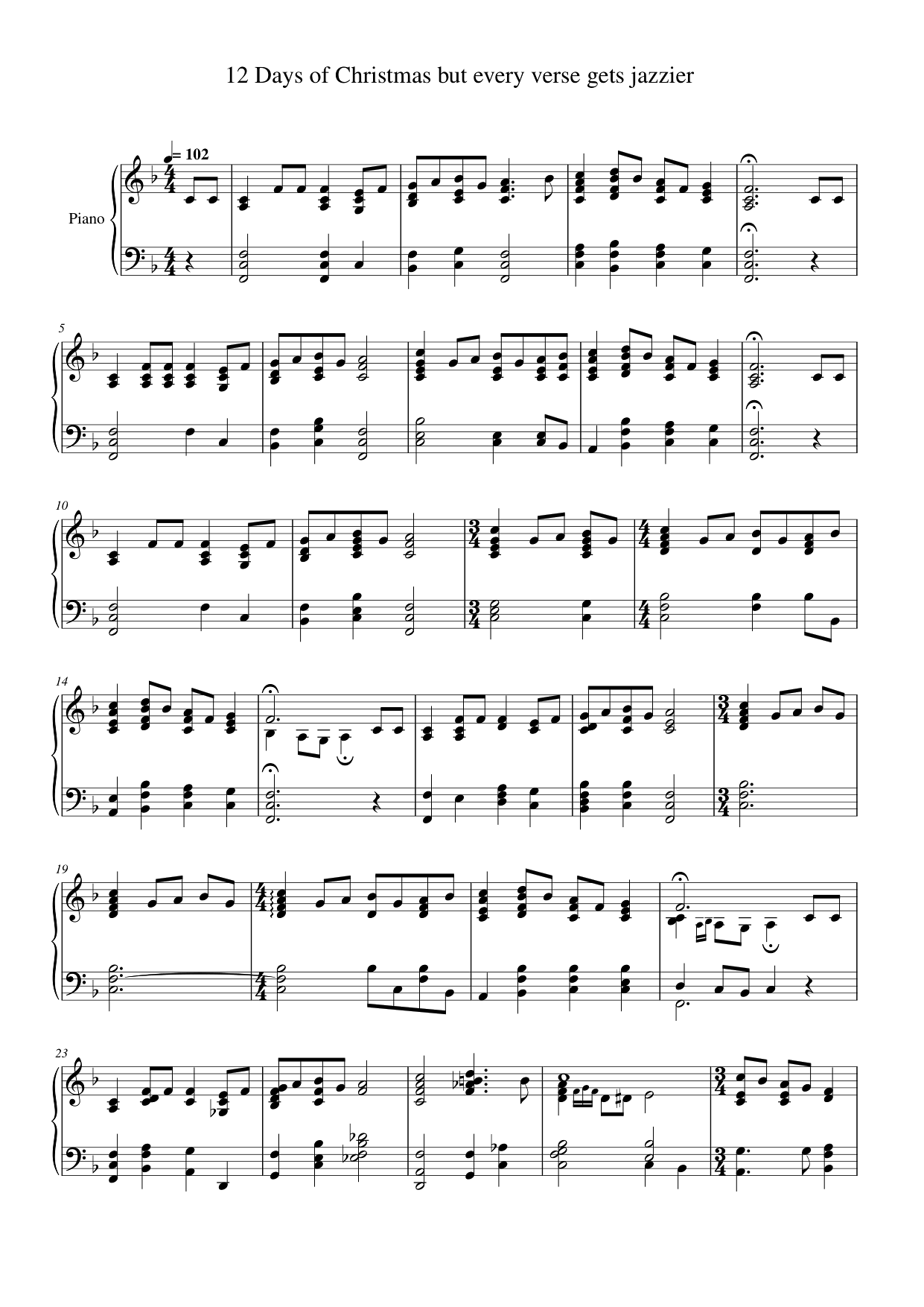 12 Days of Christmas but every verse gets jazzier Piano Sheet Music Page 1 Free PDF