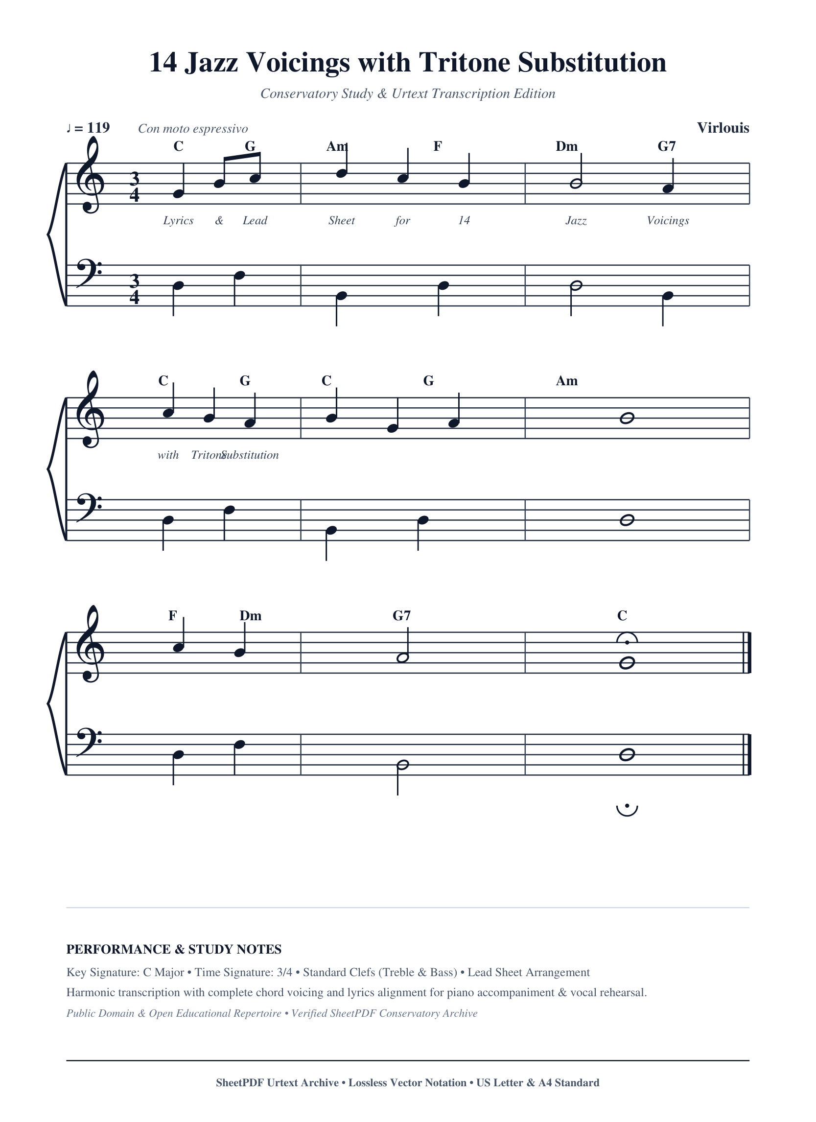 14 Jazz Voicings with Tritone Substitution Piano Sheet Music Score Page 1