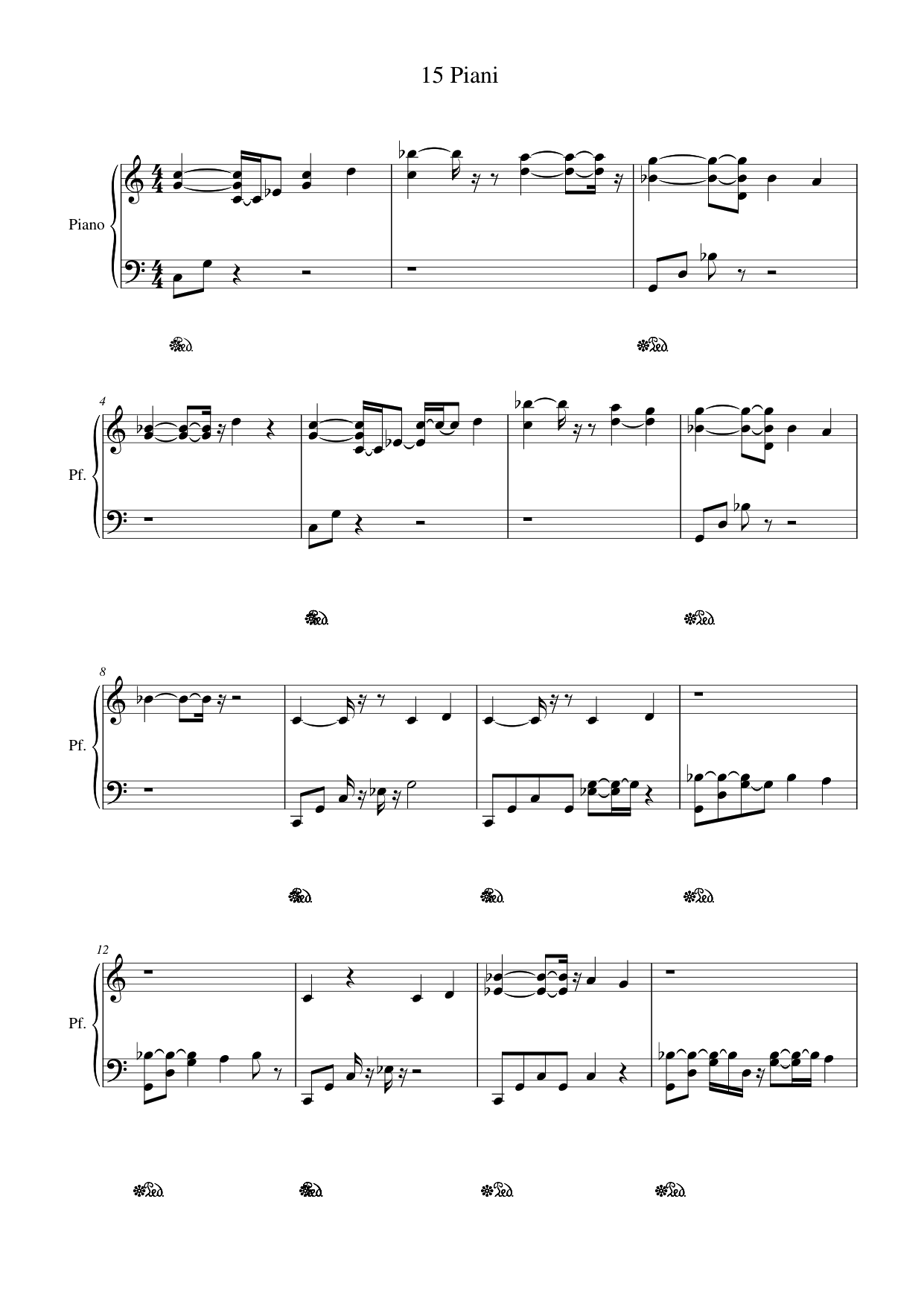 15 Piani Piano Sheet Music Score Page 1