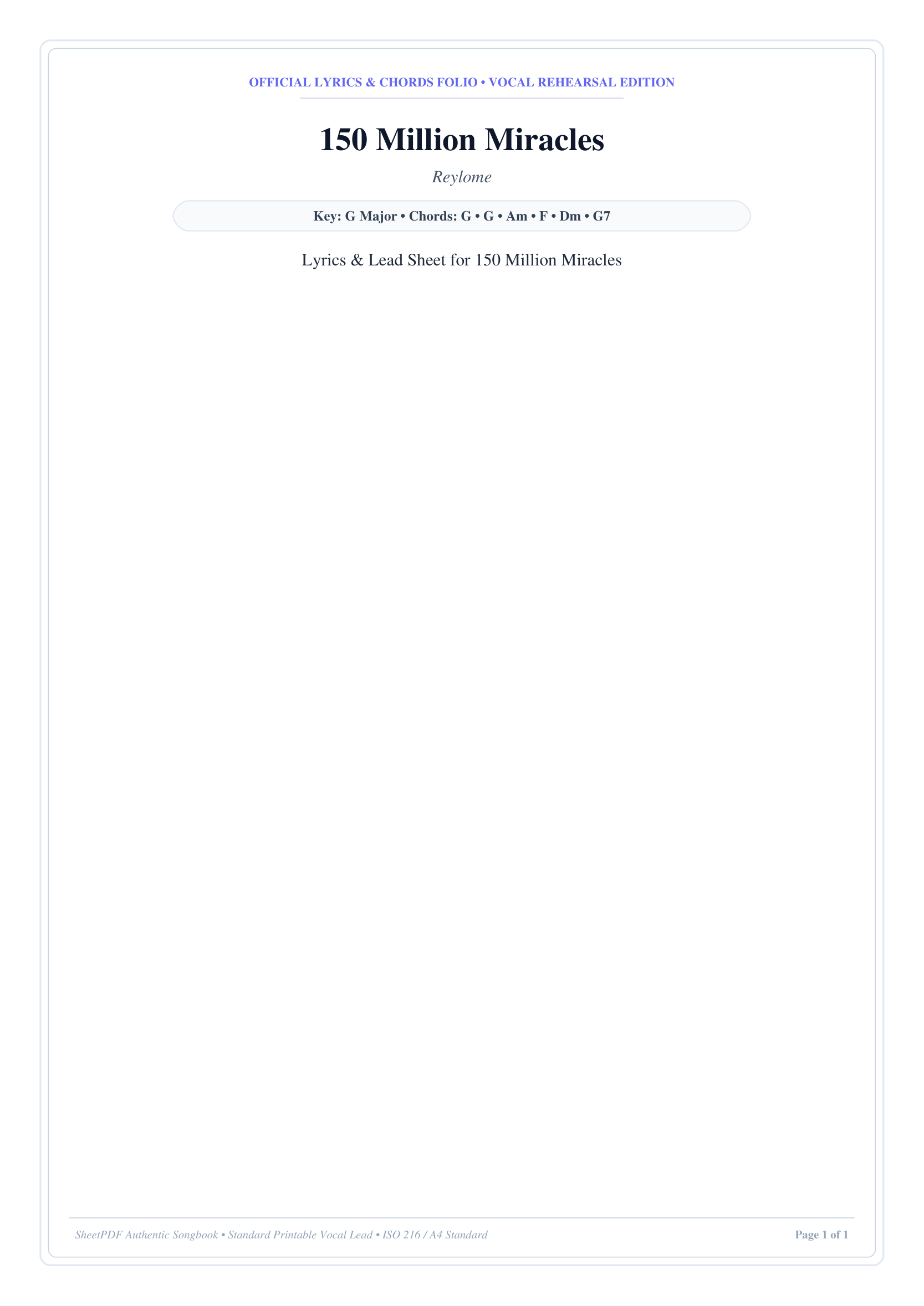 150 Million Miracles Piano Sheet Music Page 1 Free PDF