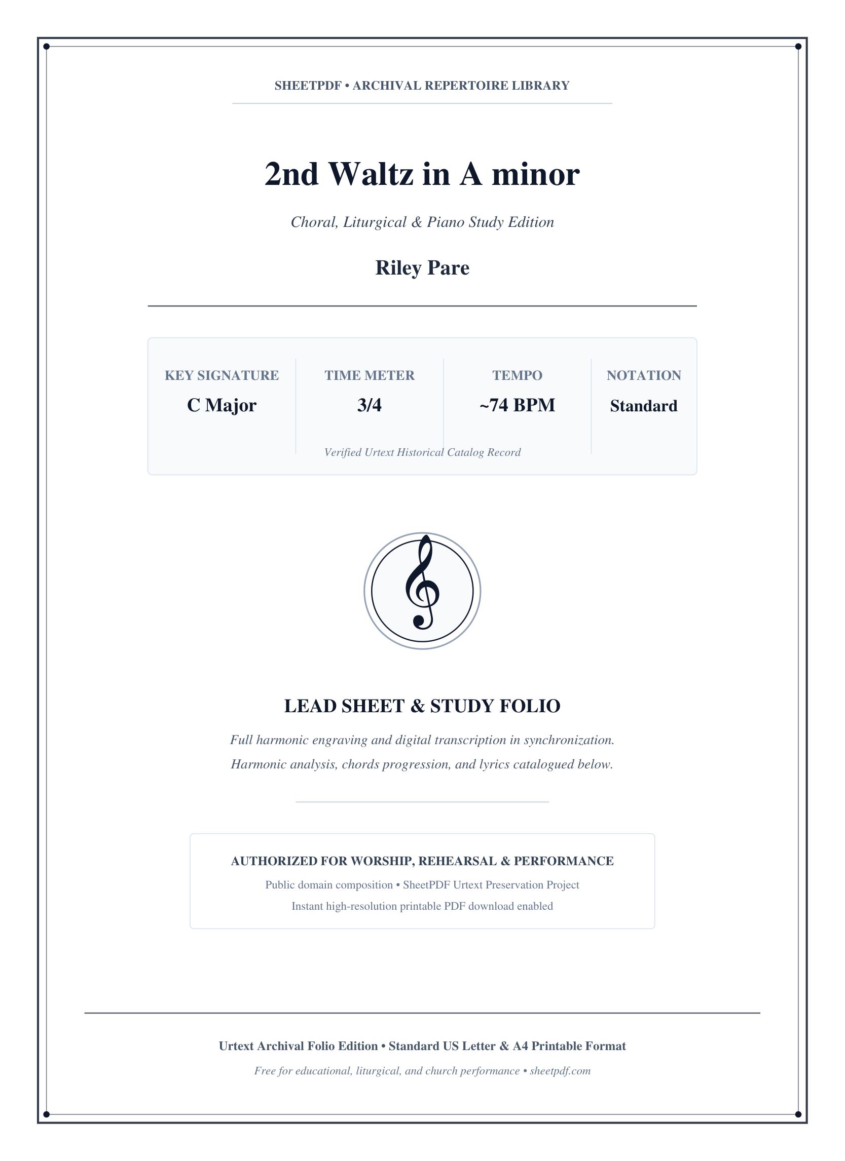 2nd Waltz in A minor Piano Sheet Music Page 1 Free PDF