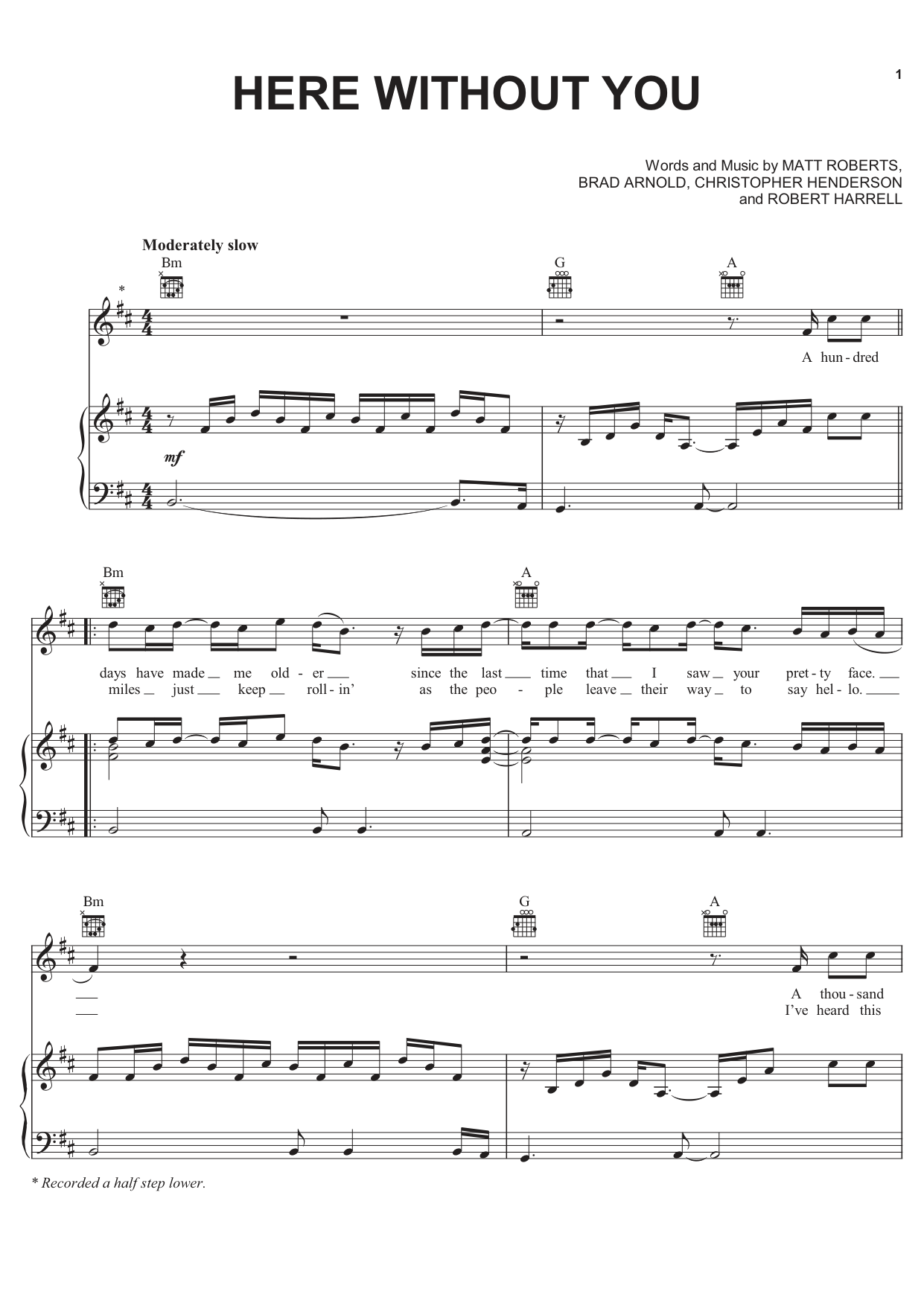 Here Without You Piano Sheet Music Page 1 Free PDF