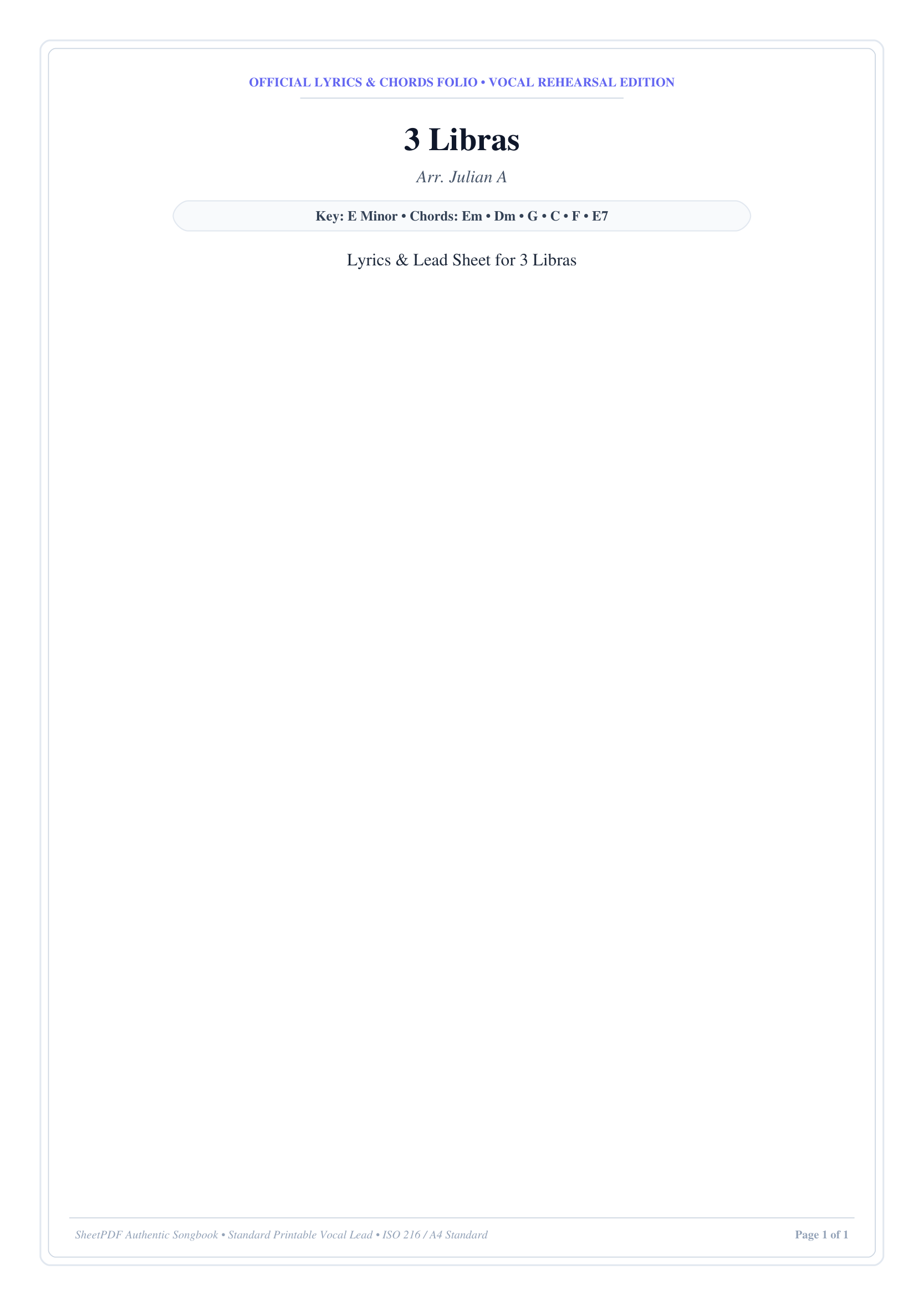 3 Libras Piano Sheet Music Page 1 Free PDF
