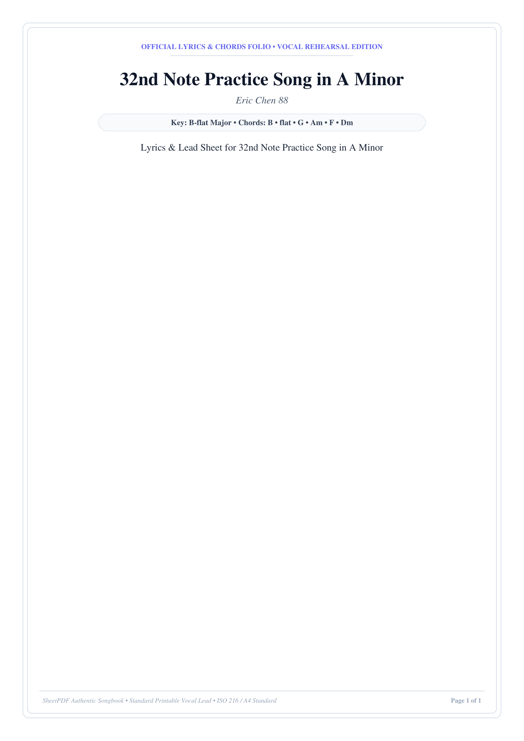 32nd Note Practice Song in A Minor Piano Sheet Music Page 1 Free PDF