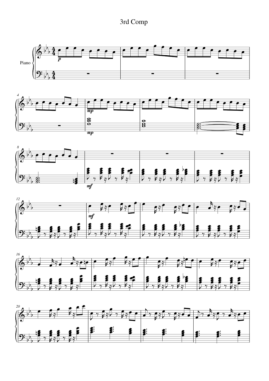 3rd Comp Piano Sheet Music Score Page 1