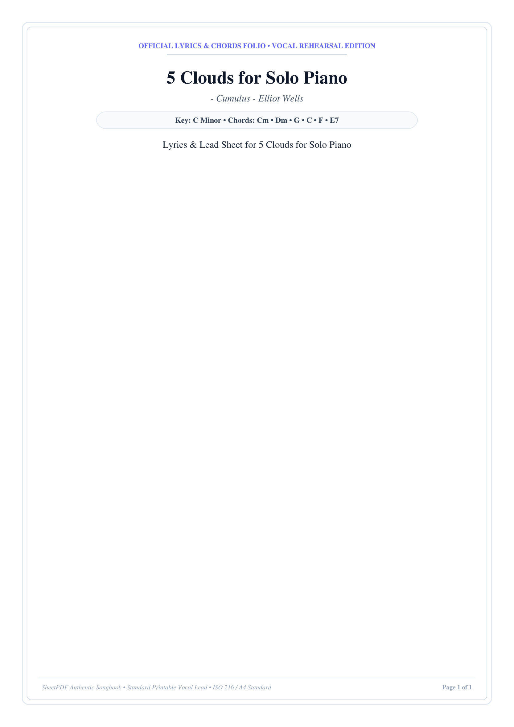 5 Clouds for Solo Piano Piano Sheet Music Page 1 Free PDF