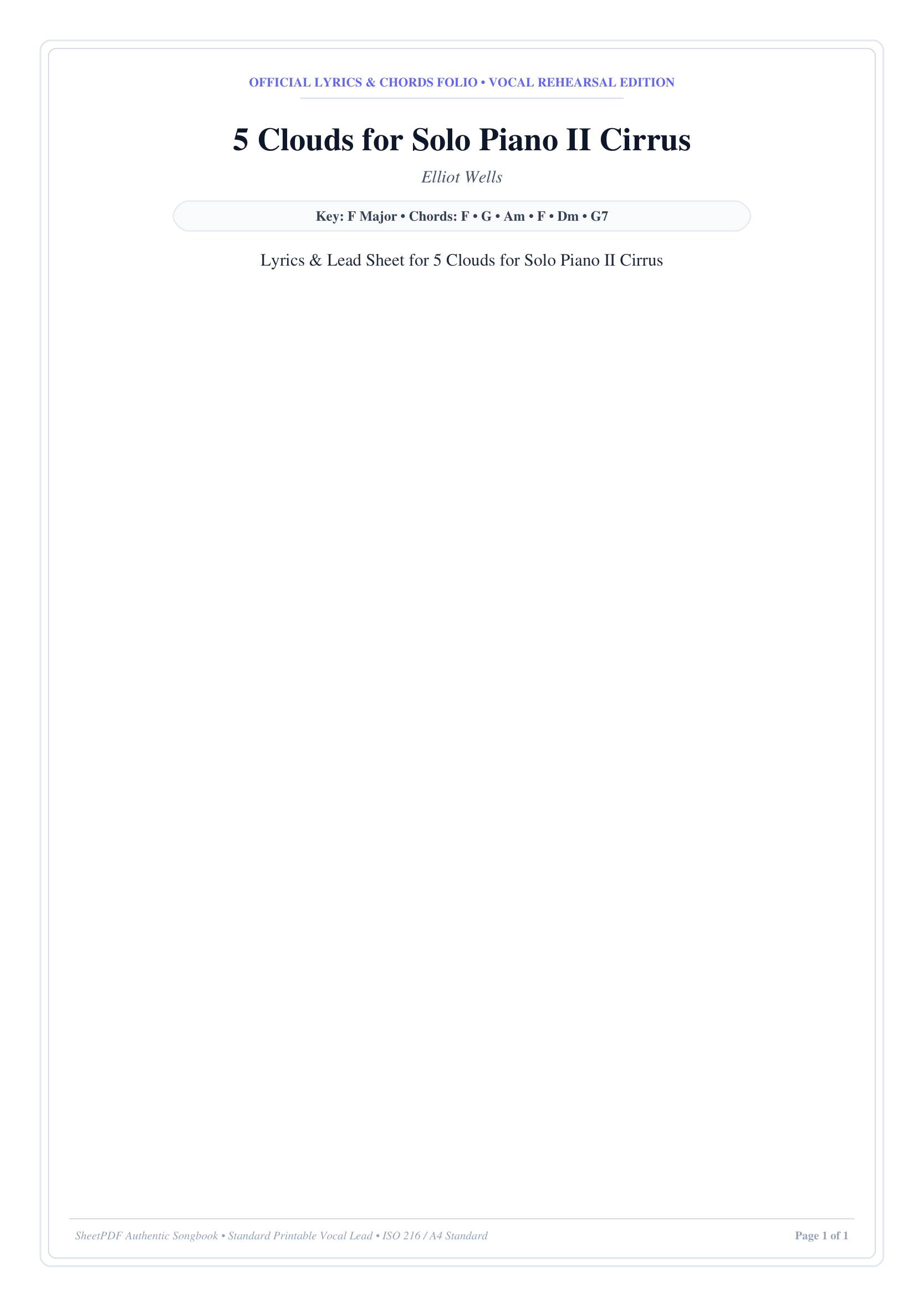 5 Clouds for Solo Piano II Cirrus Piano Sheet Music Page 1 Free PDF