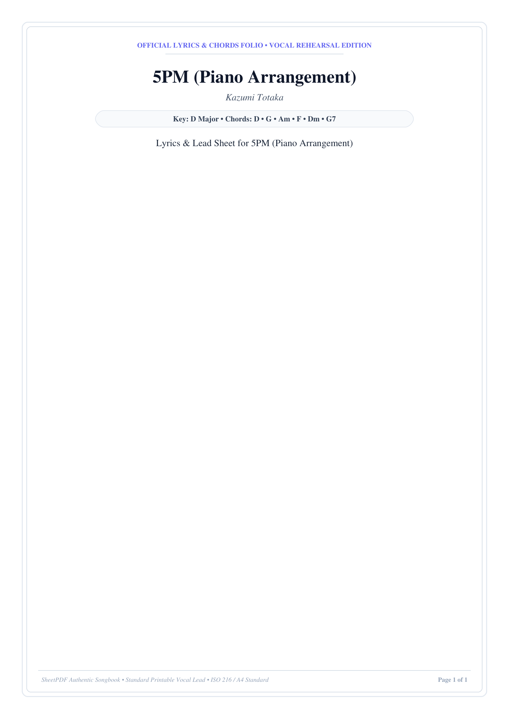 5PM (Piano Arrangement) Piano Sheet Music Page 1 Free PDF