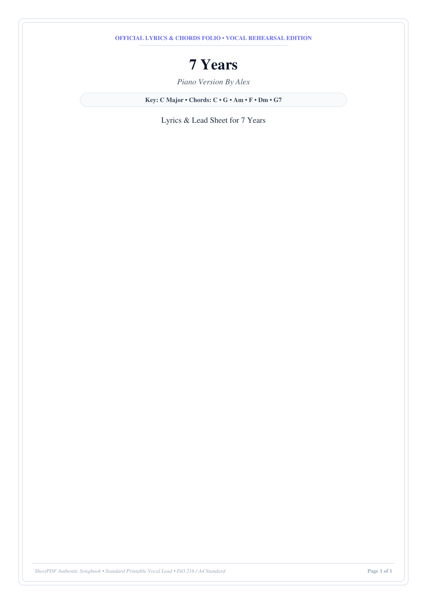 7 Years Piano Sheet Music Page 1 Free PDF