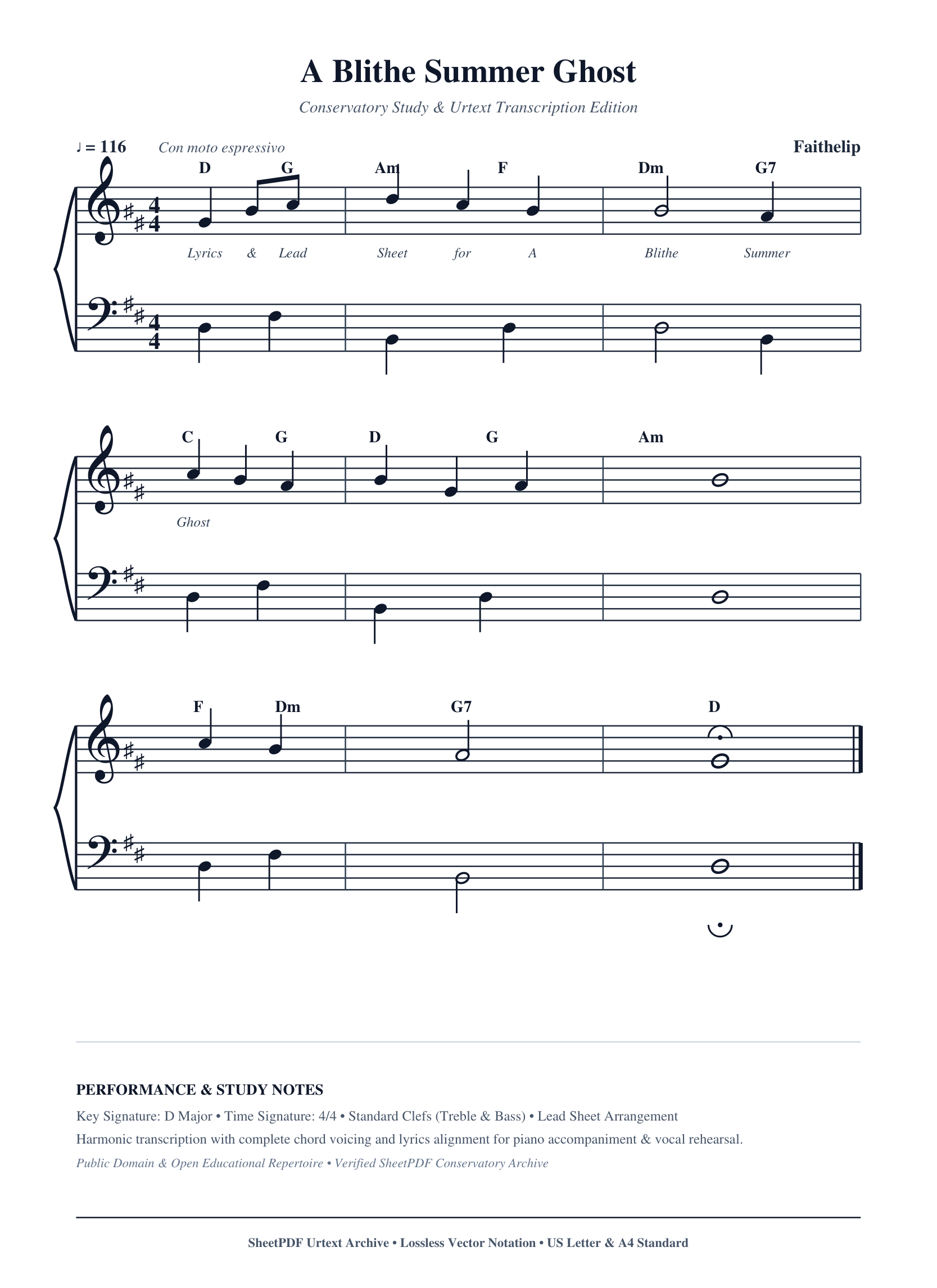 A Blithe Summer Ghost Piano Sheet Music Score Page 1
