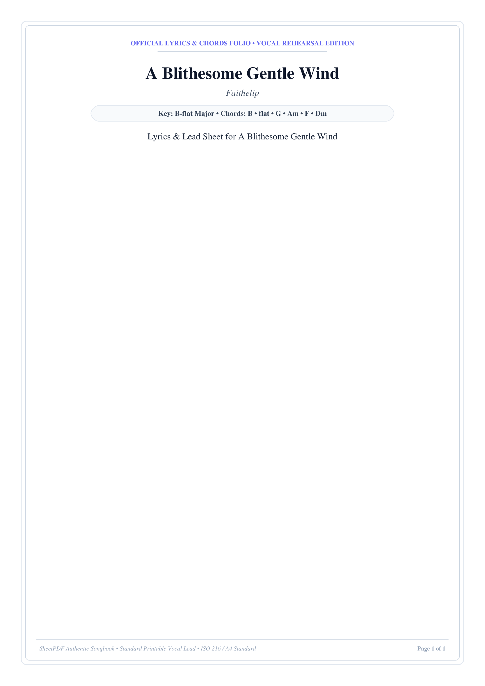 A Blithesome Gentle Wind Piano Sheet Music Score Page 1