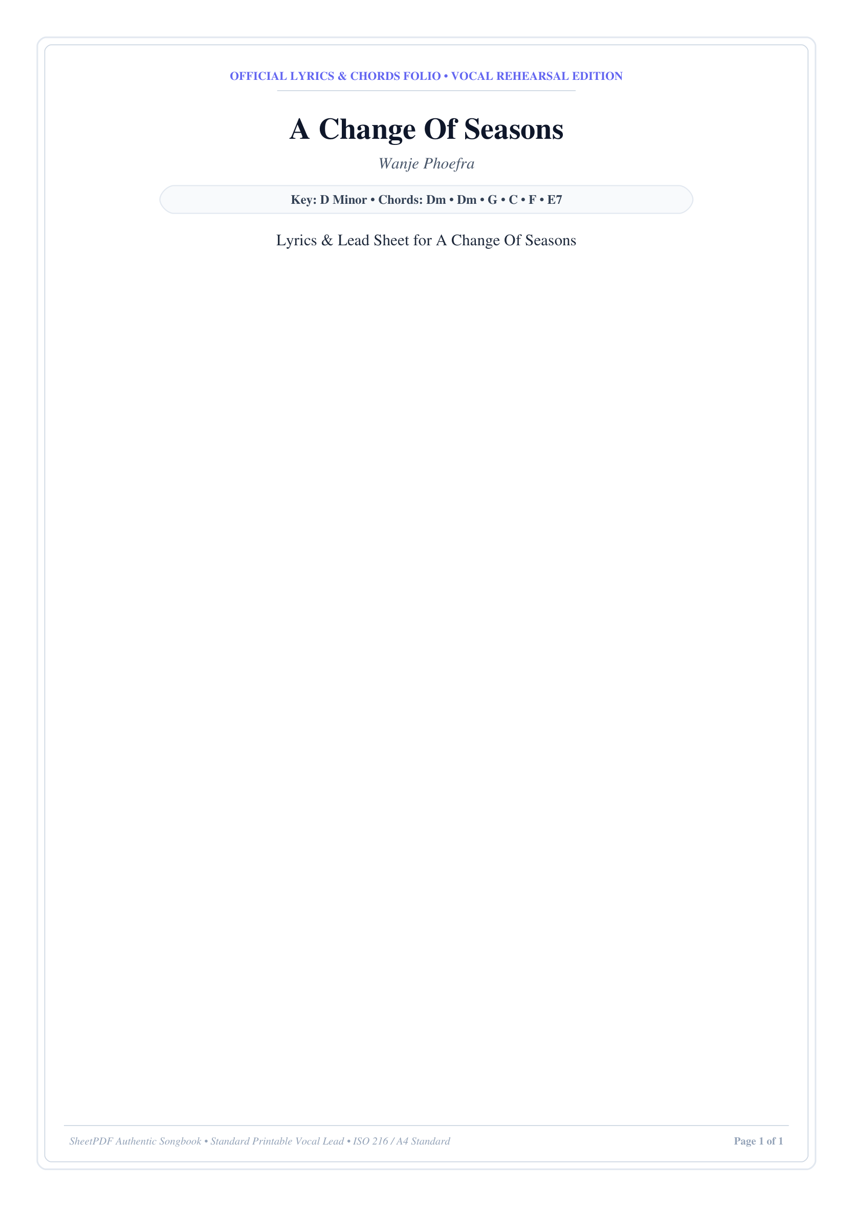 A Change Of Seasons Piano Sheet Music Page 1 Free PDF
