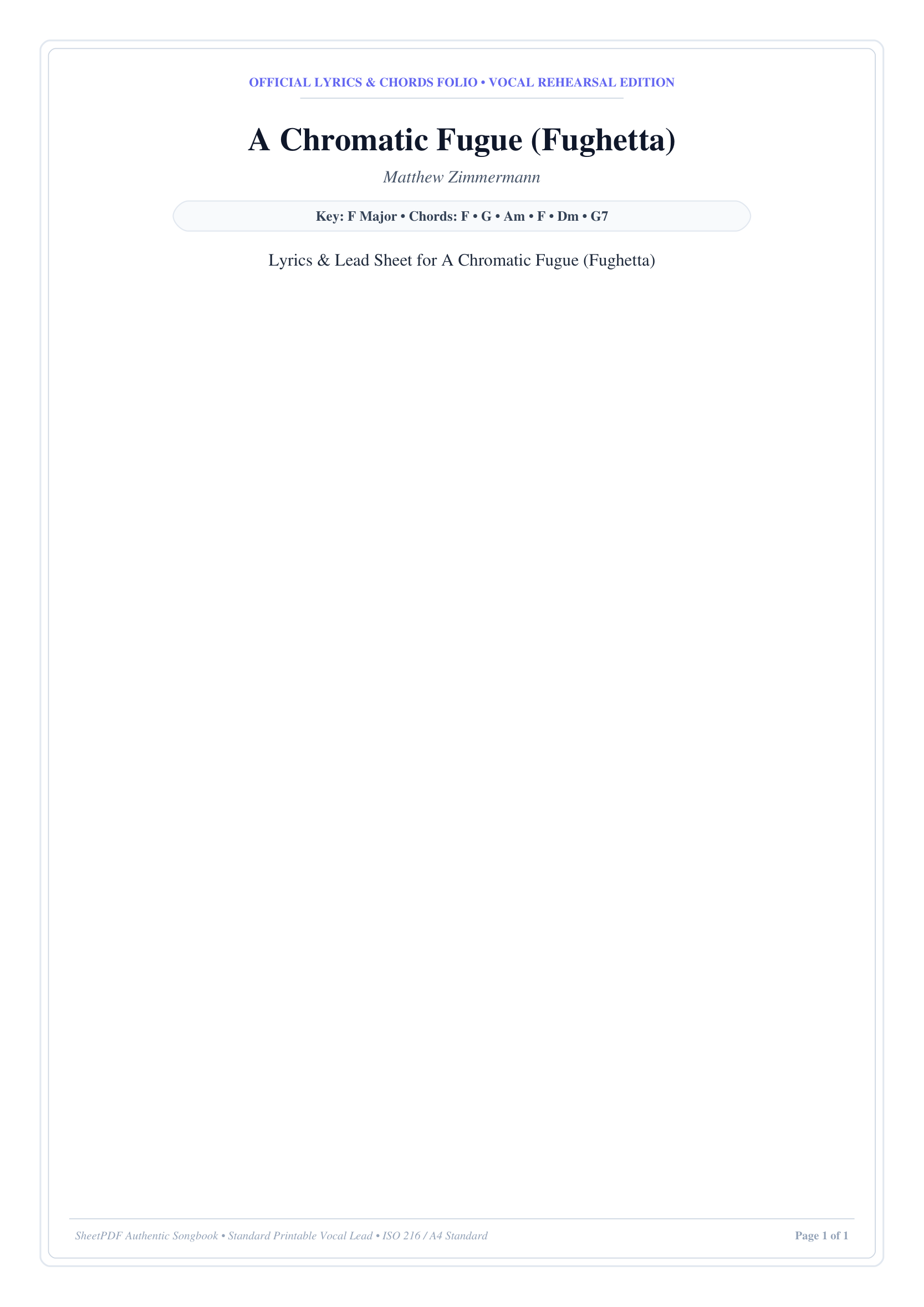 A Chromatic Fugue (Fughetta) Piano Sheet Music Page 1 Free PDF
