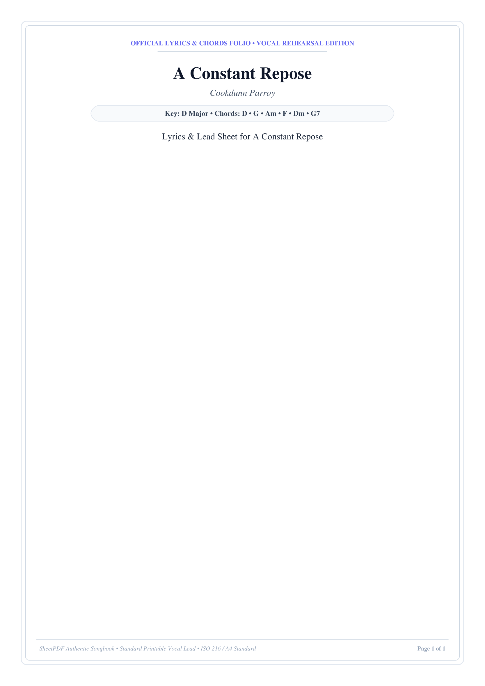 A Constant Repose Piano Sheet Music Page 1 Free PDF