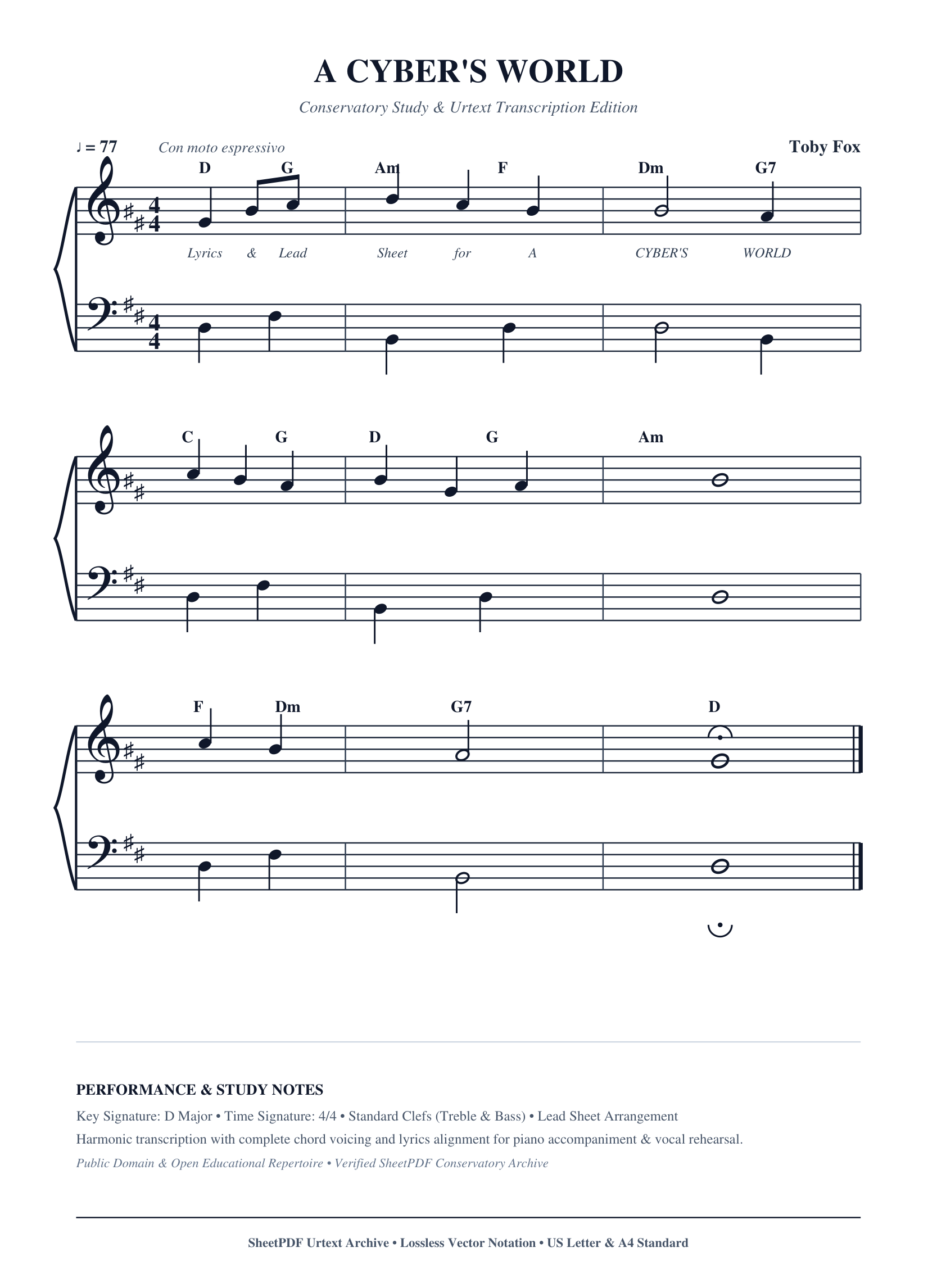 A CYBER'S WORLD Piano Sheet Music Page 1 Free PDF