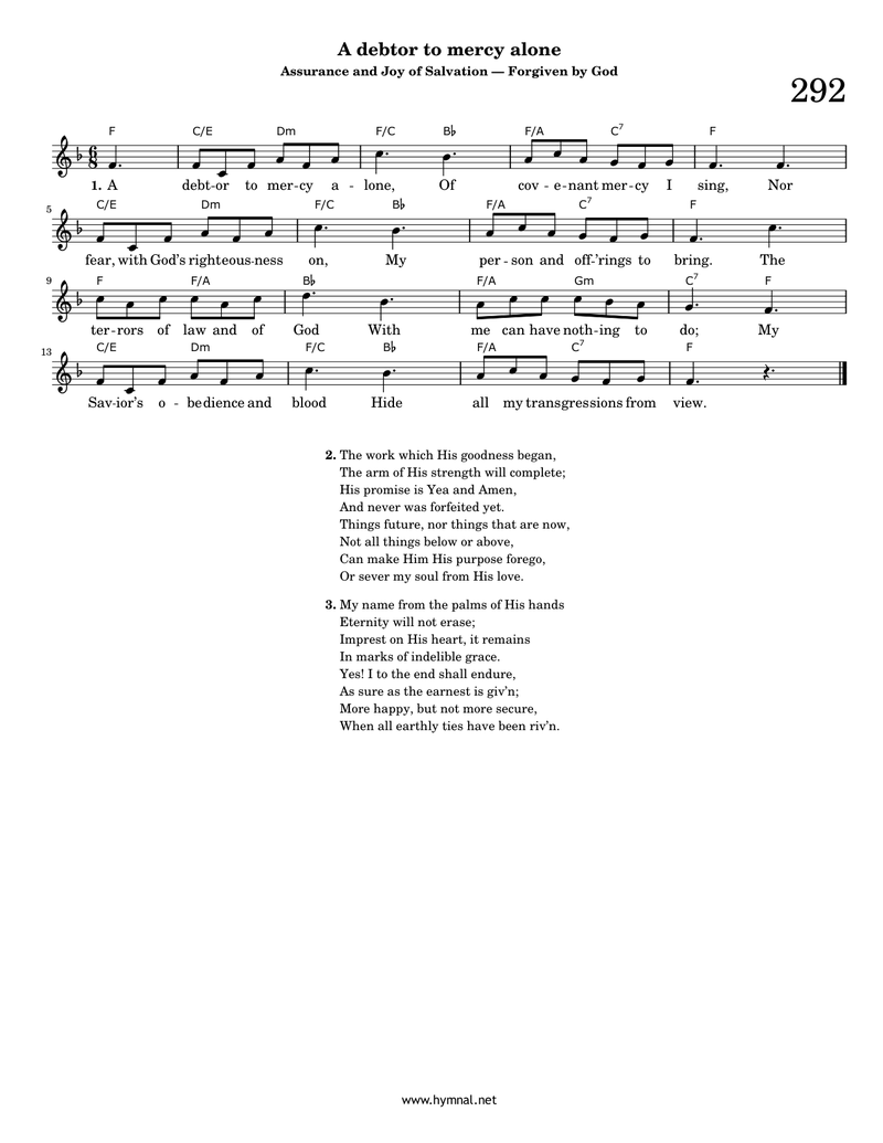 A Debtor to Mercy Alone (Metropolitan Tabernacle) Piano Sheet Music Page 1 Free PDF