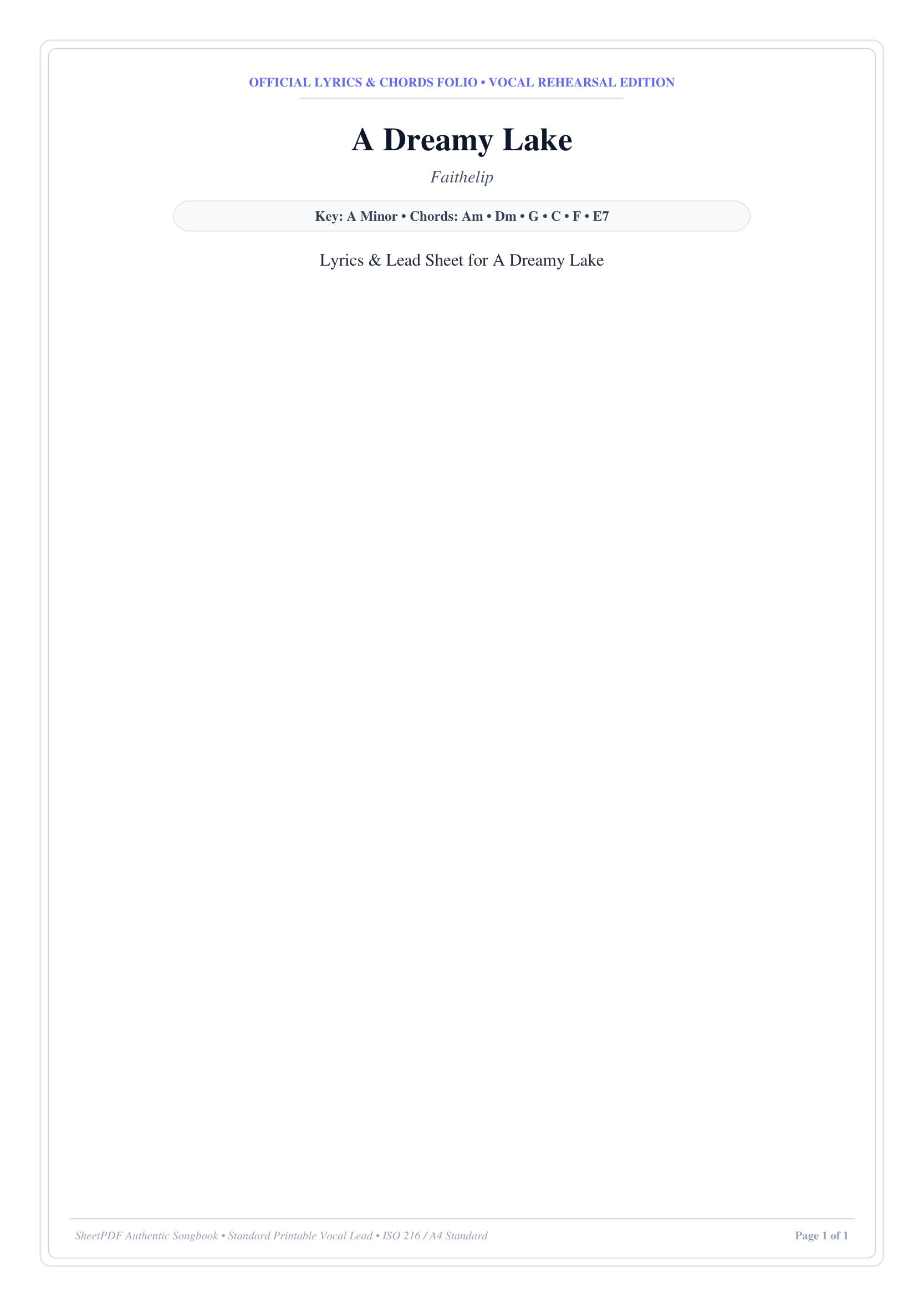 A Dreamy Lake Piano Sheet Music Page 1 Free PDF