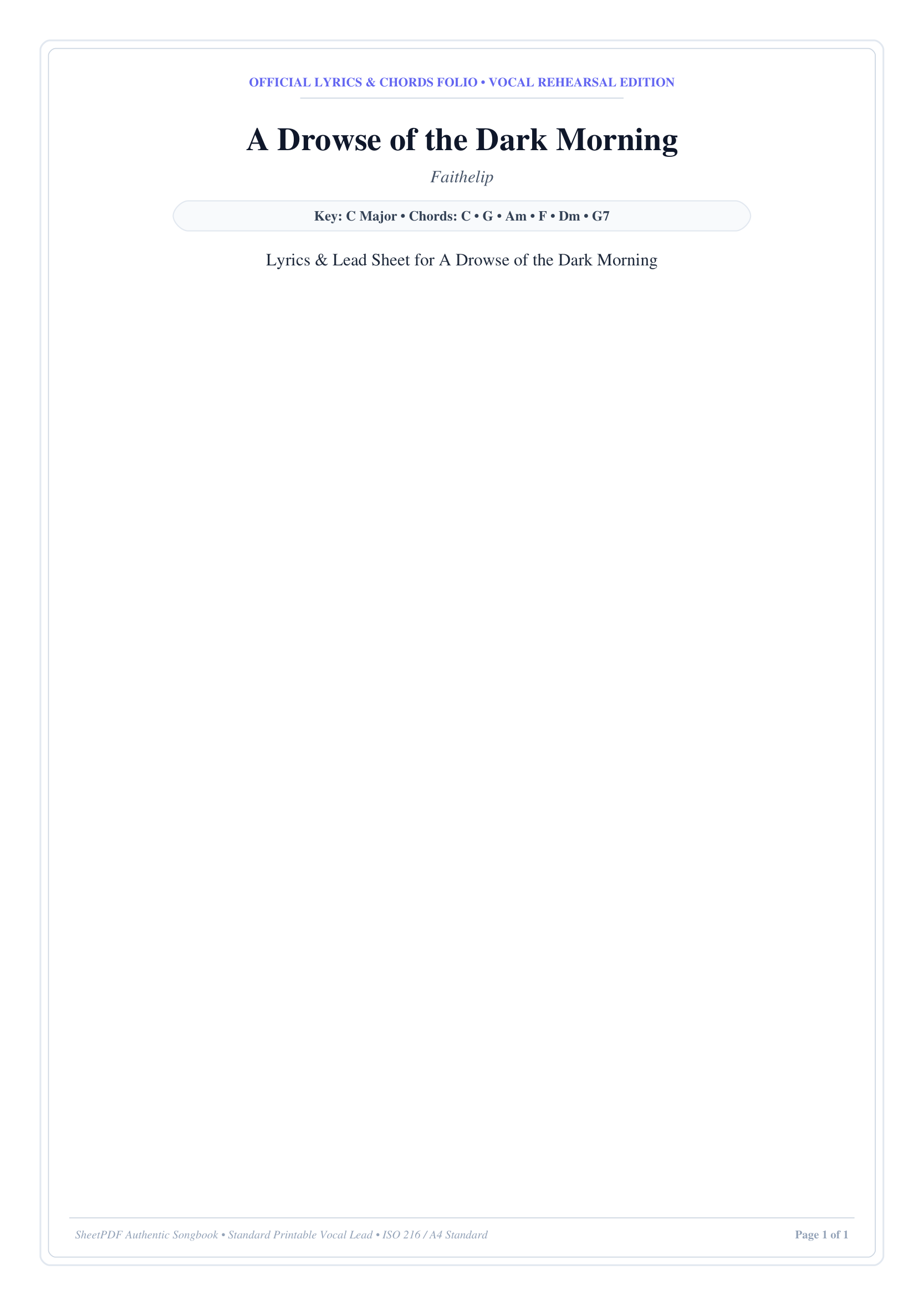 A Drowse of the Dark Morning Piano Sheet Music Page 1 Free PDF