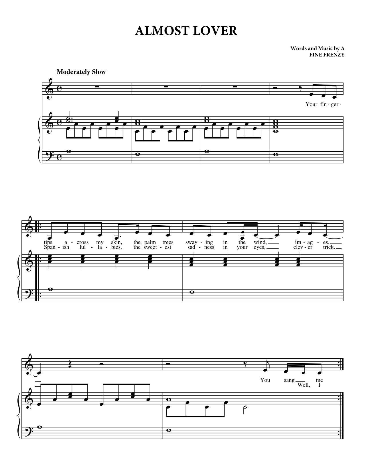Almost Lover Piano Sheet Music Score Page 1