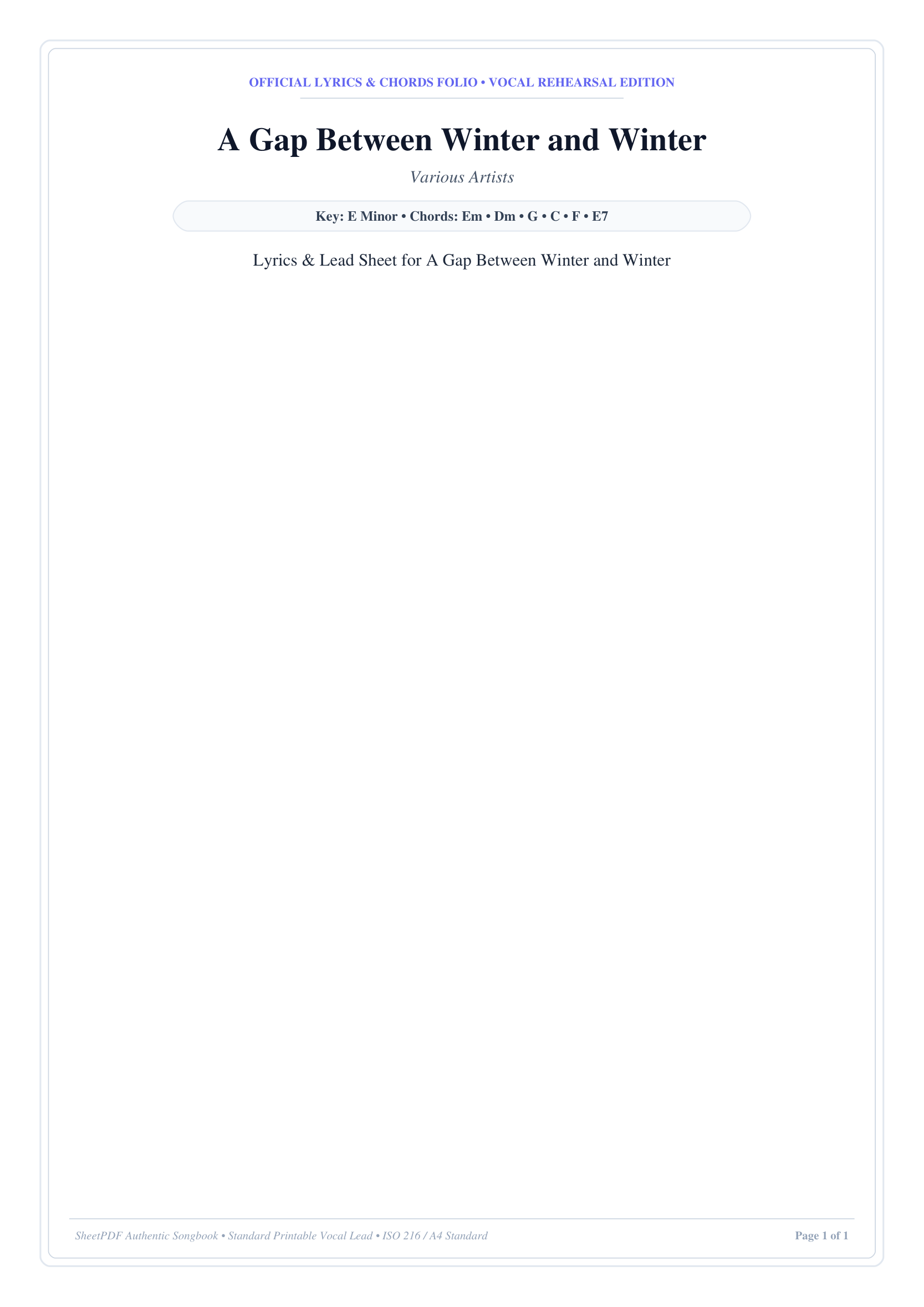 A Gap Between Winter and Winter Piano Sheet Music Page 1 Free PDF