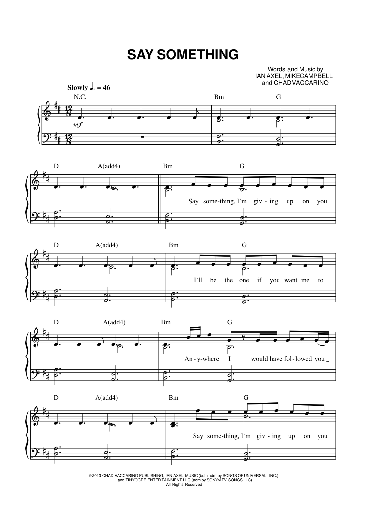 Say Something Piano Sheet Music Page 1 Free PDF