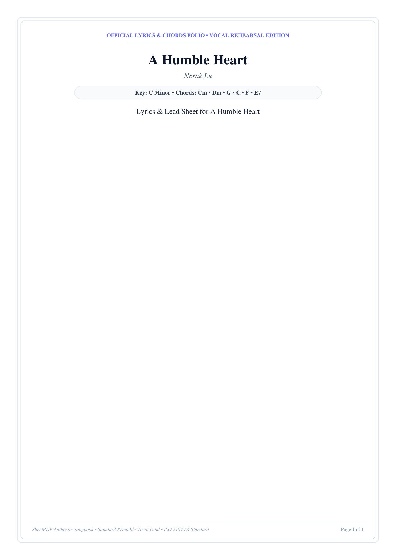 A Humble Heart Lyrics & Chords Folio