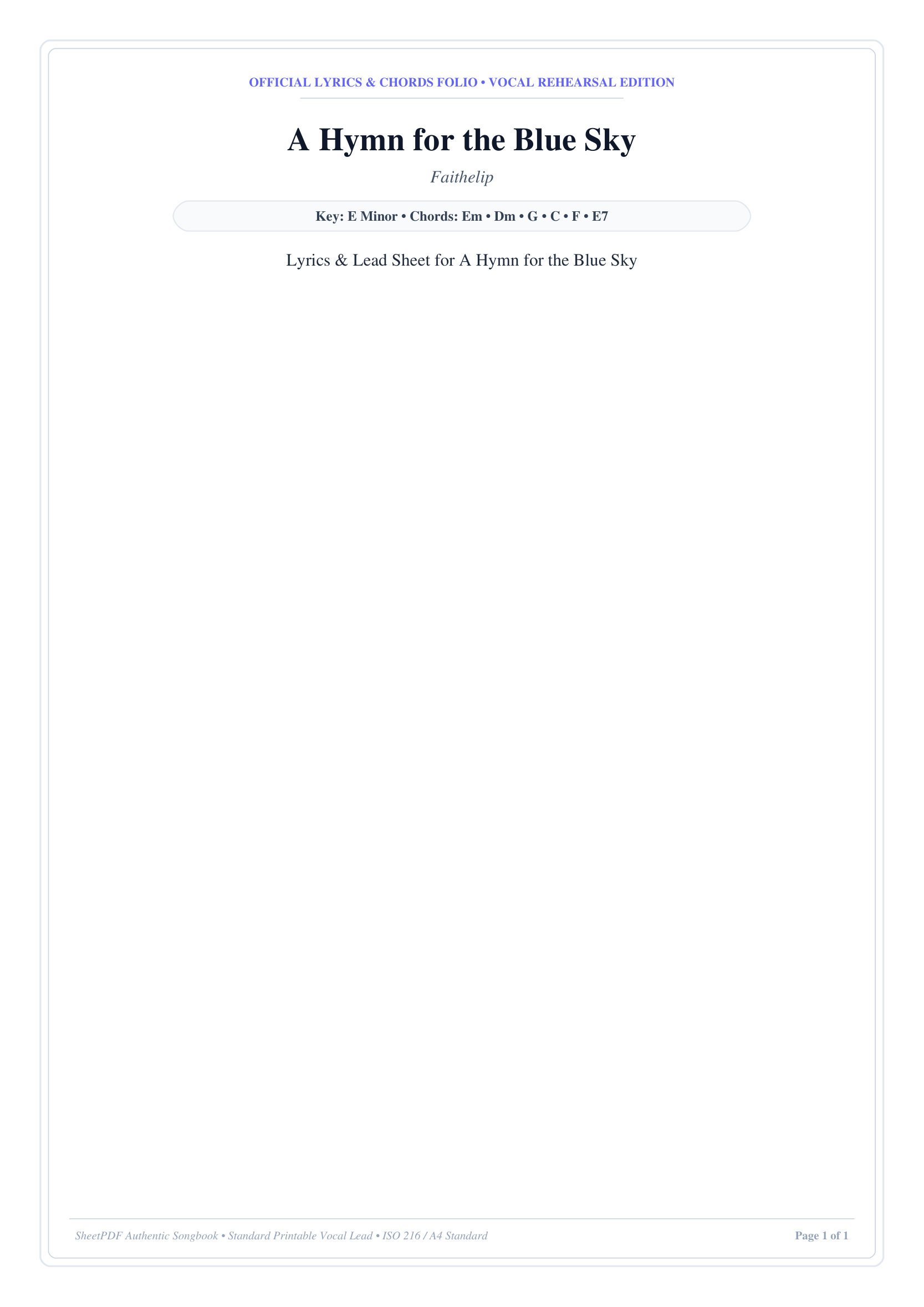 A Hymn for the Blue Sky Piano Sheet Music Page 1 Free PDF