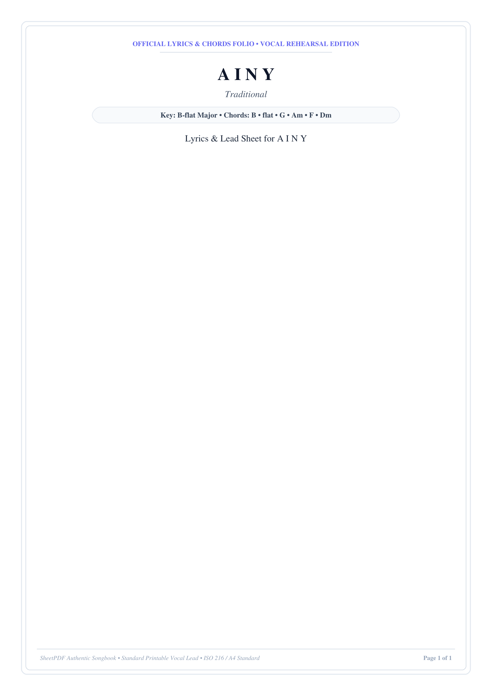 A I N Y Piano Sheet Music Page 1 Free PDF