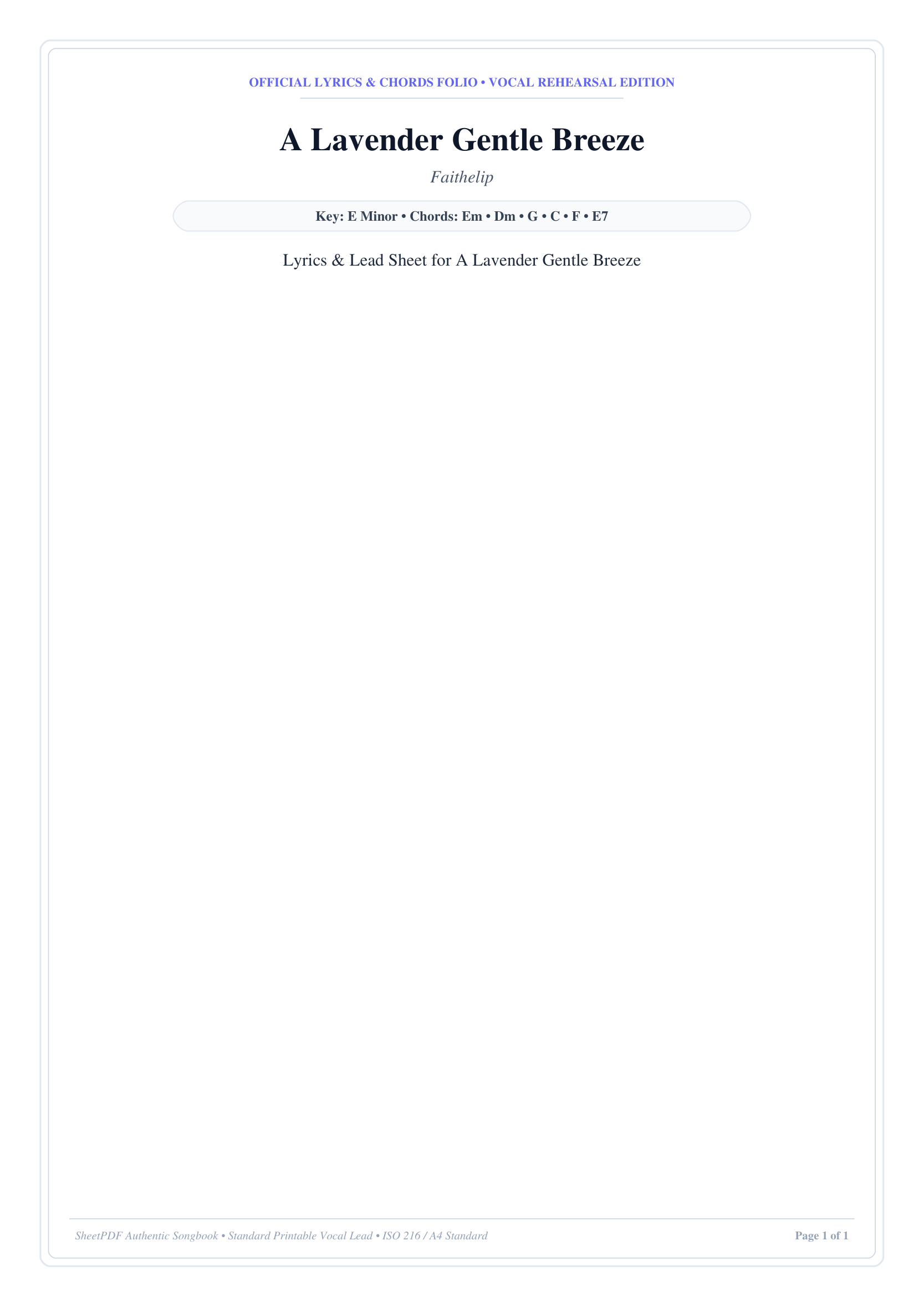 A Lavender Gentle Breeze Piano Sheet Music Page 1 Free PDF