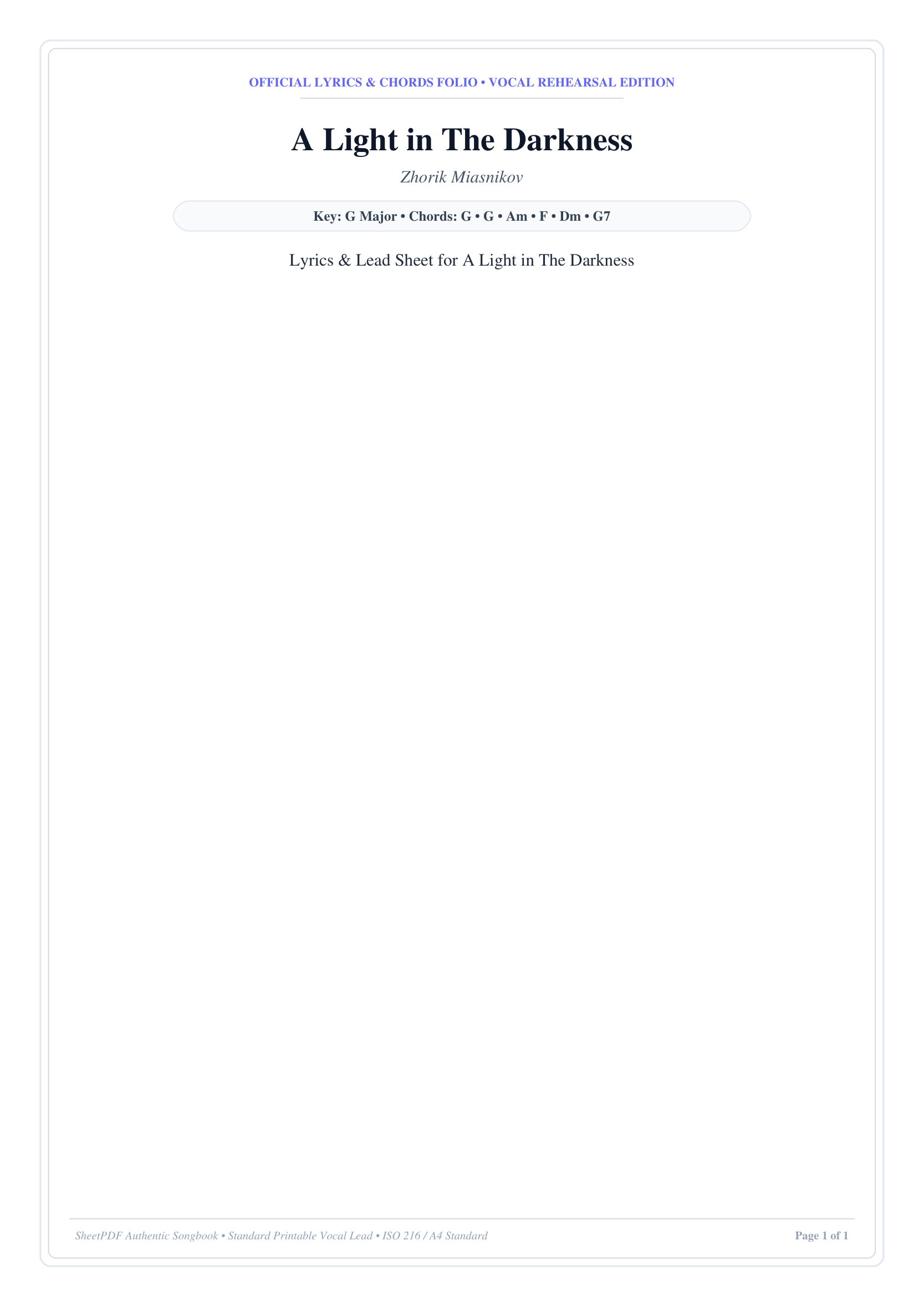 A Light in The Darkness Piano Sheet Music Page 1 Free PDF