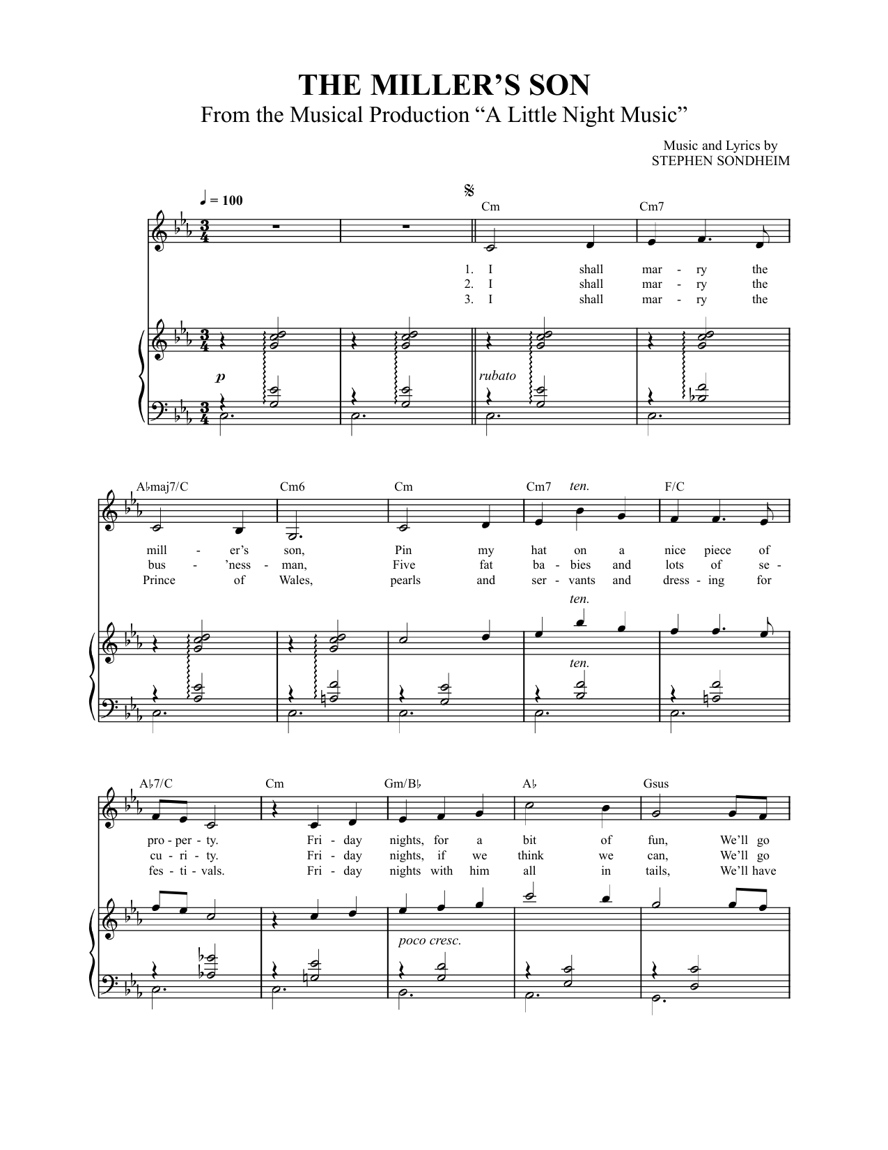 The Miller's Son Piano Sheet Music Page 1 Free PDF
