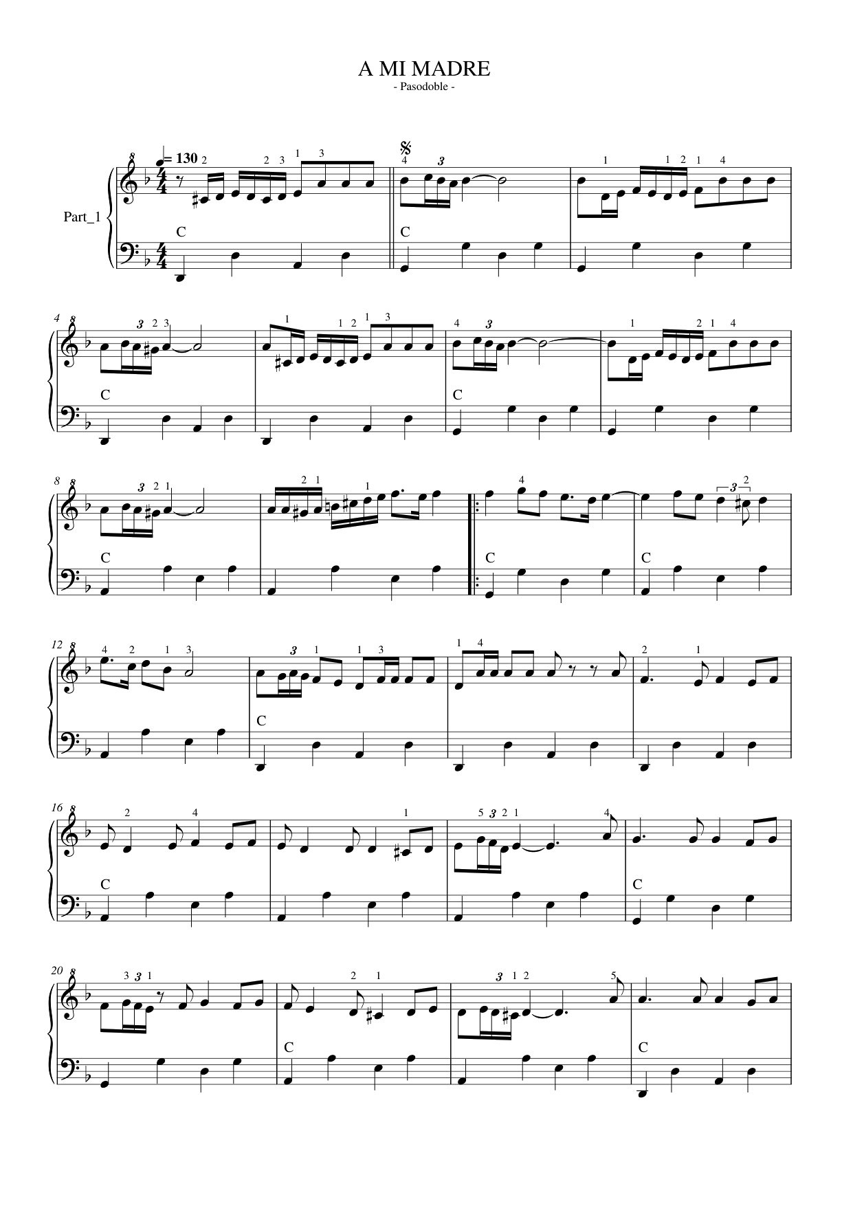 A MI MADRE Piano Sheet Music Score Page 1