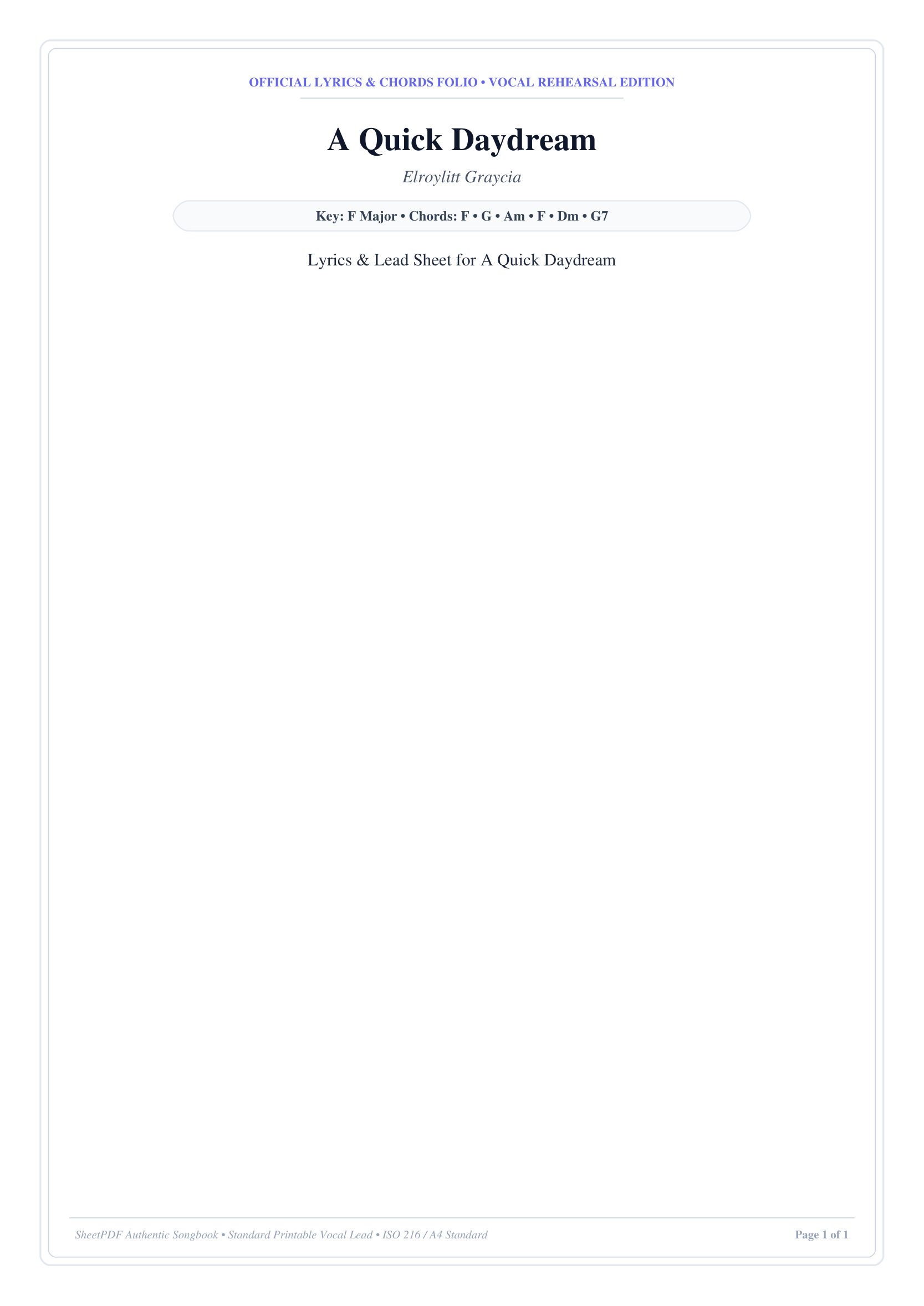 A Quick Daydream Piano Sheet Music Page 1 Free PDF