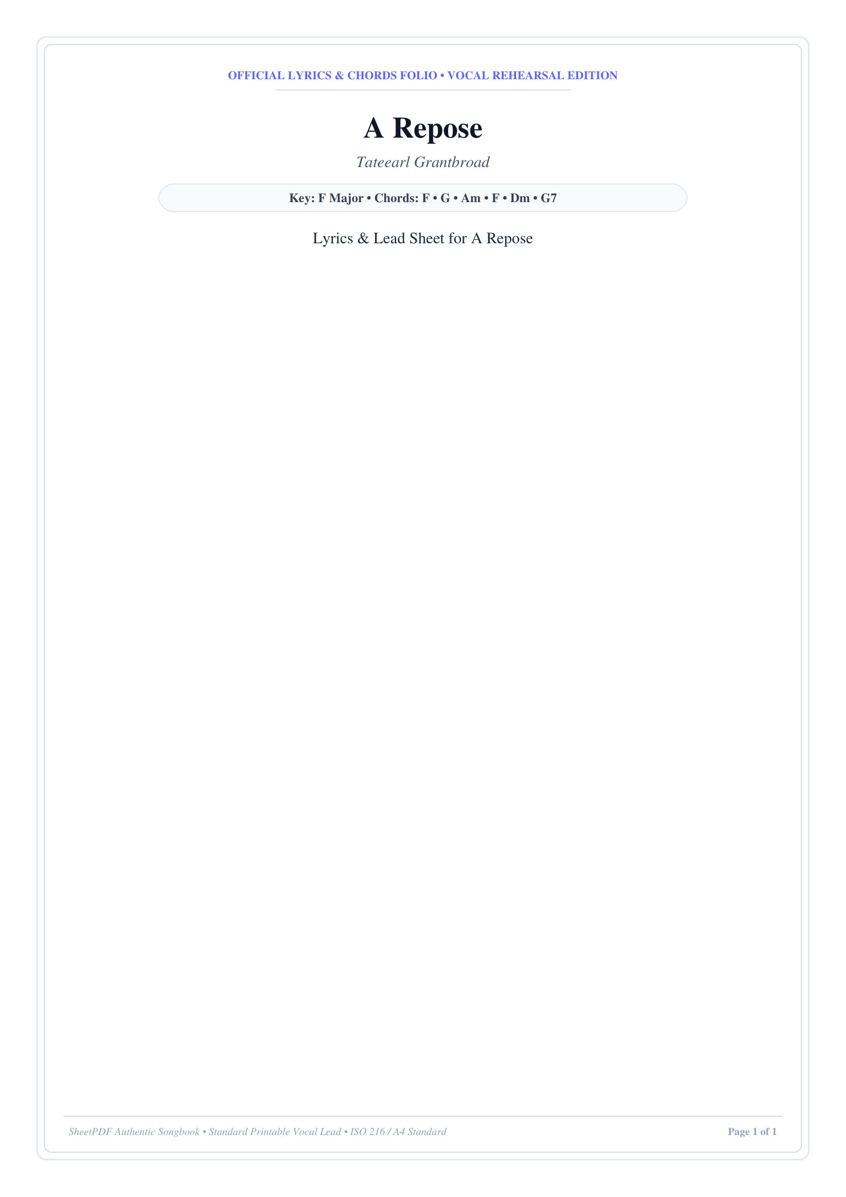 A Repose Piano Sheet Music Page 1 Free PDF