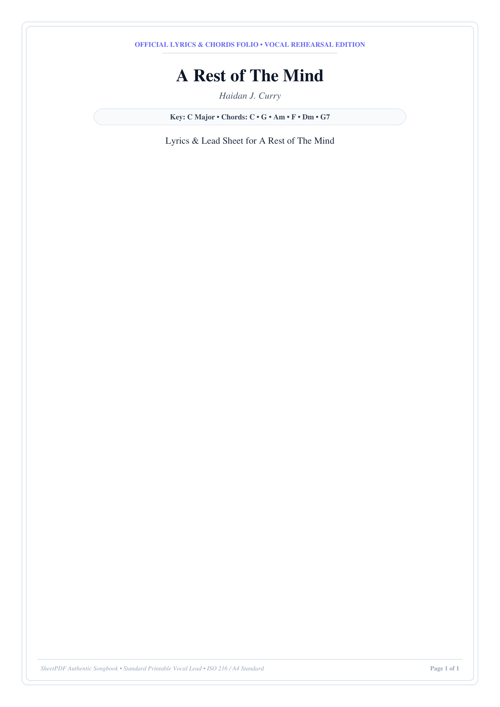 A Rest of The Mind Piano Sheet Music Page 1 Free PDF