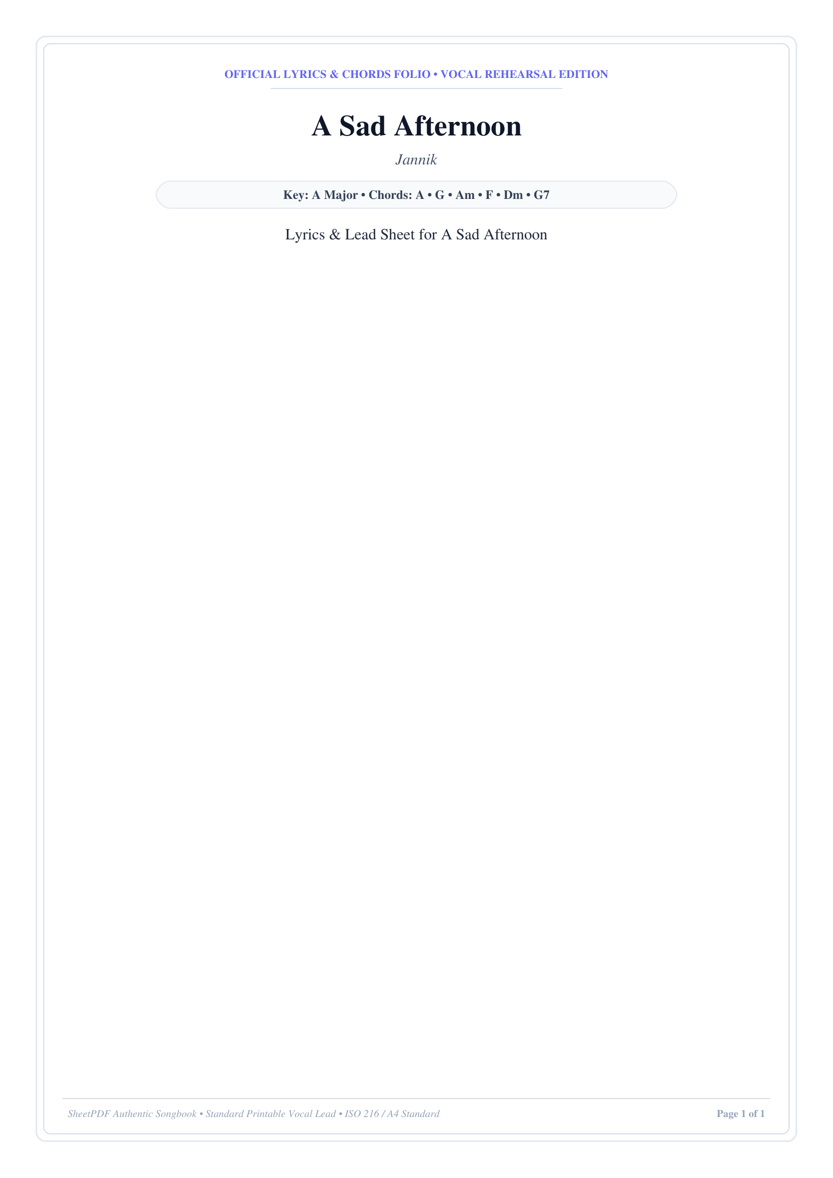 A Sad Afternoon Piano Sheet Music Score Page 1