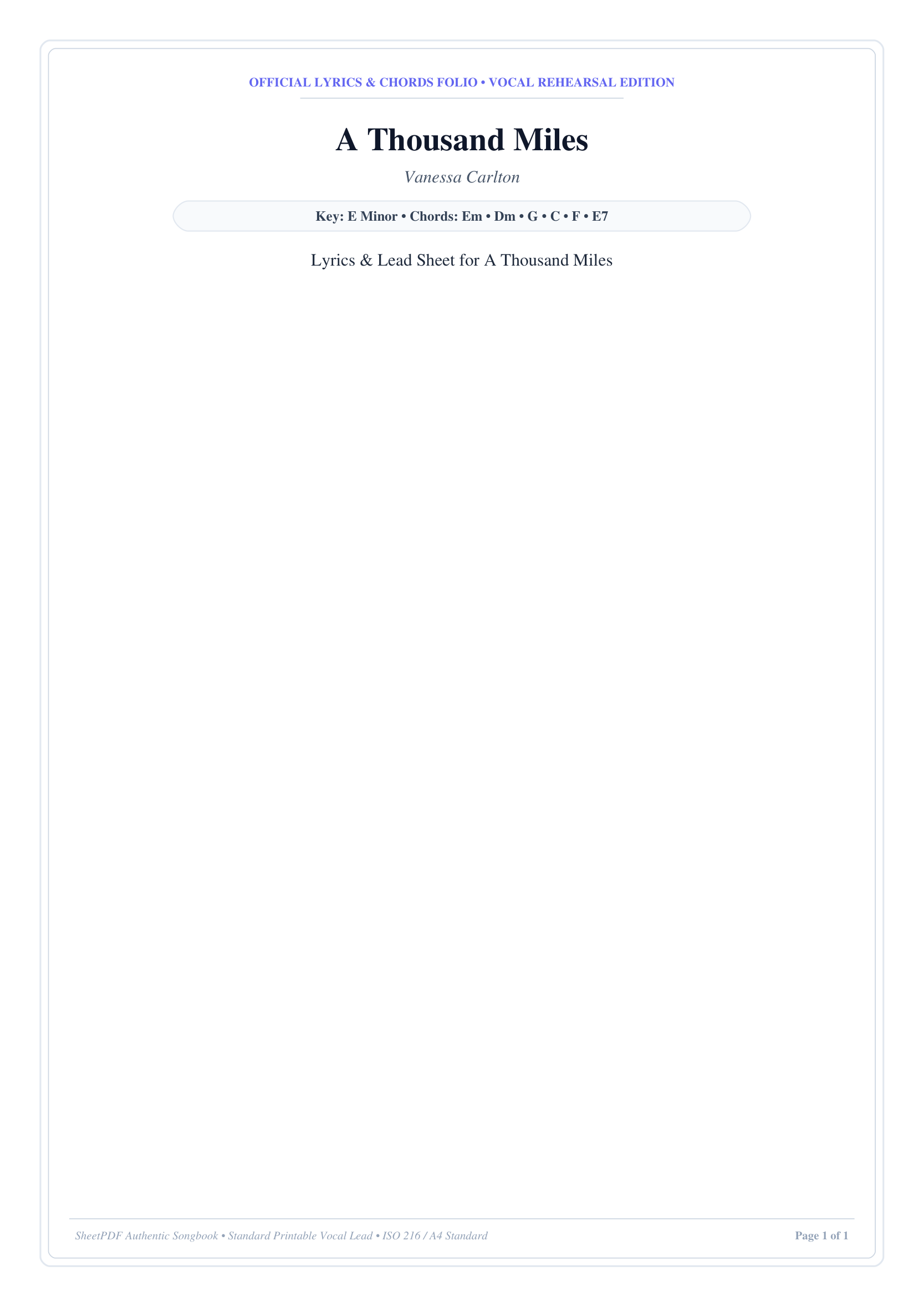 A Thousand Miles Piano Sheet Music Page 1 Free PDF