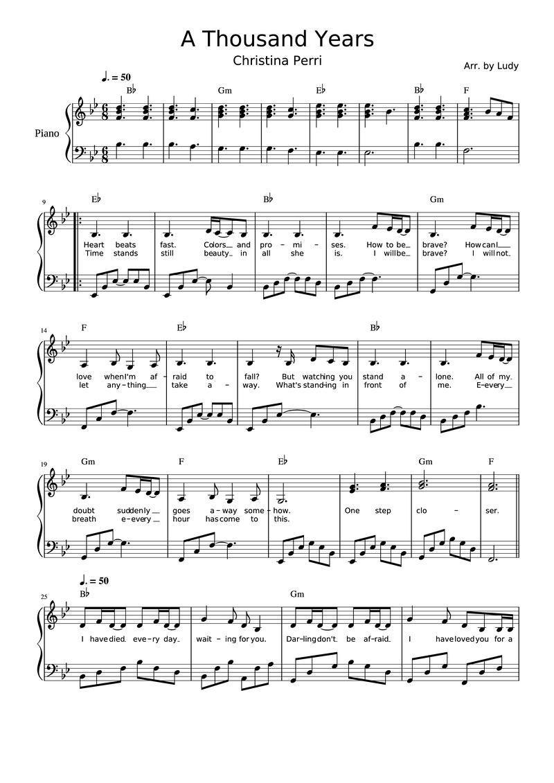 A Thousand Years Piano Sheet Music Page 1 Free PDF