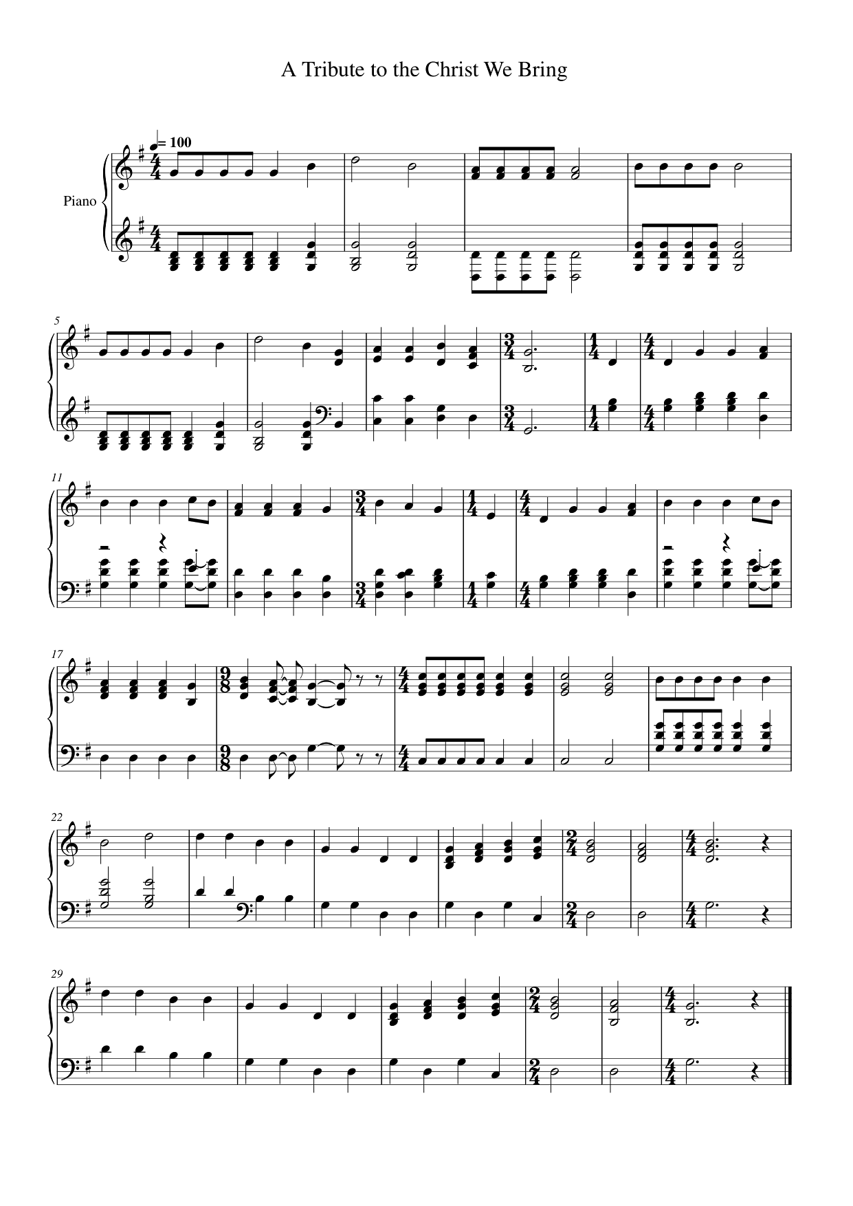 A Tribute to the Christ We Bring Piano Sheet Music Page 1 Free PDF