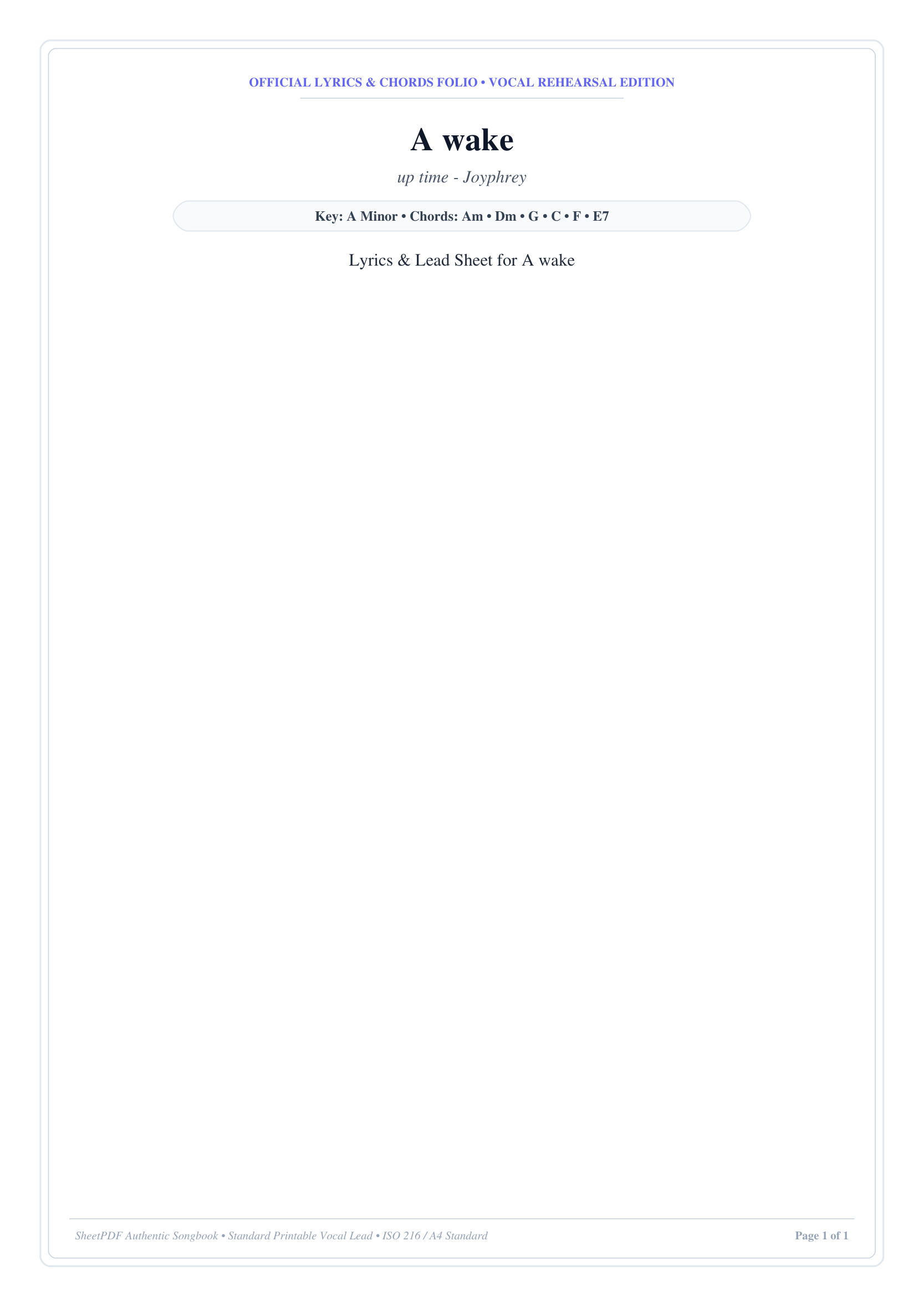 A wake Piano Sheet Music Page 1 Free PDF
