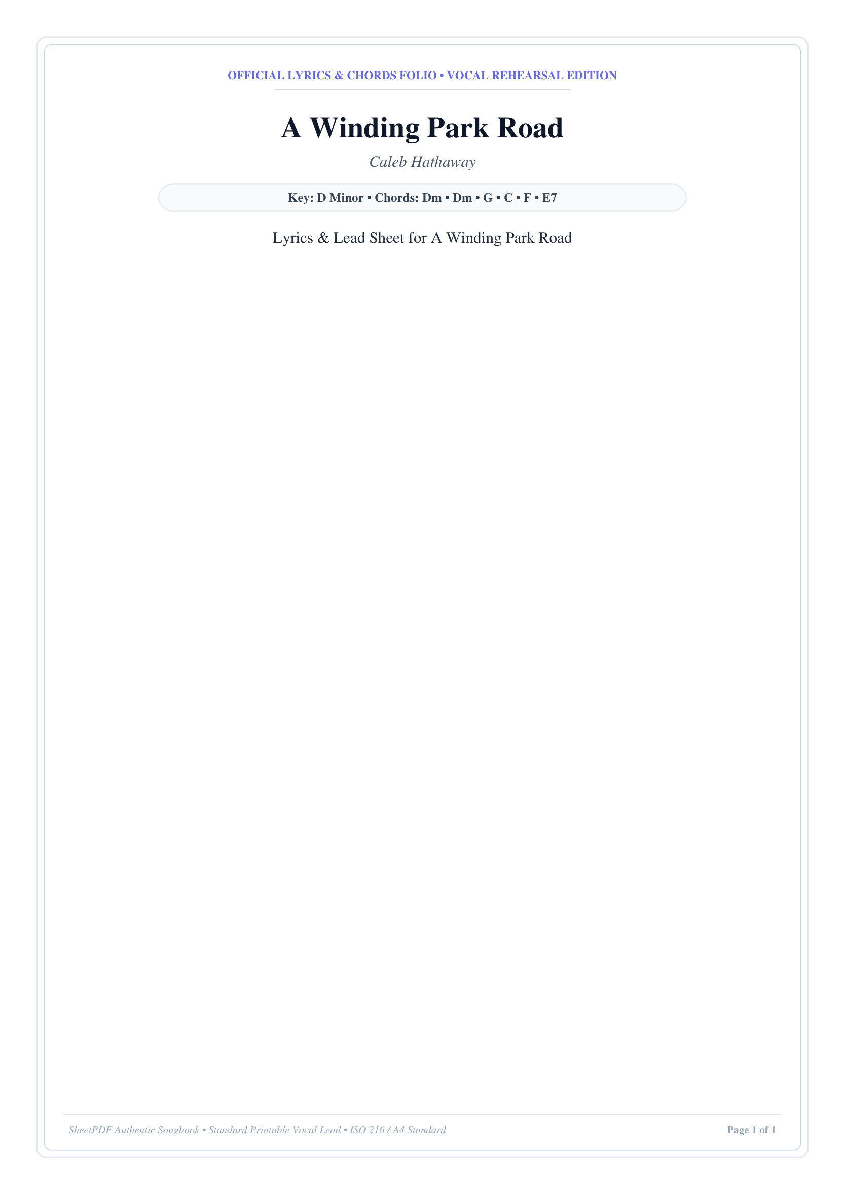 A Winding Park Road Piano Sheet Music Page 1 Free PDF