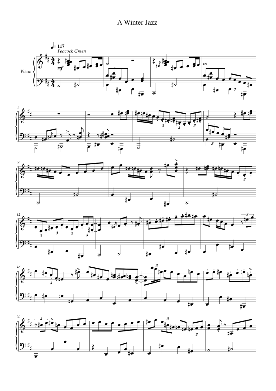 A Winter Jazz Piano Sheet Music Page 1 Free PDF