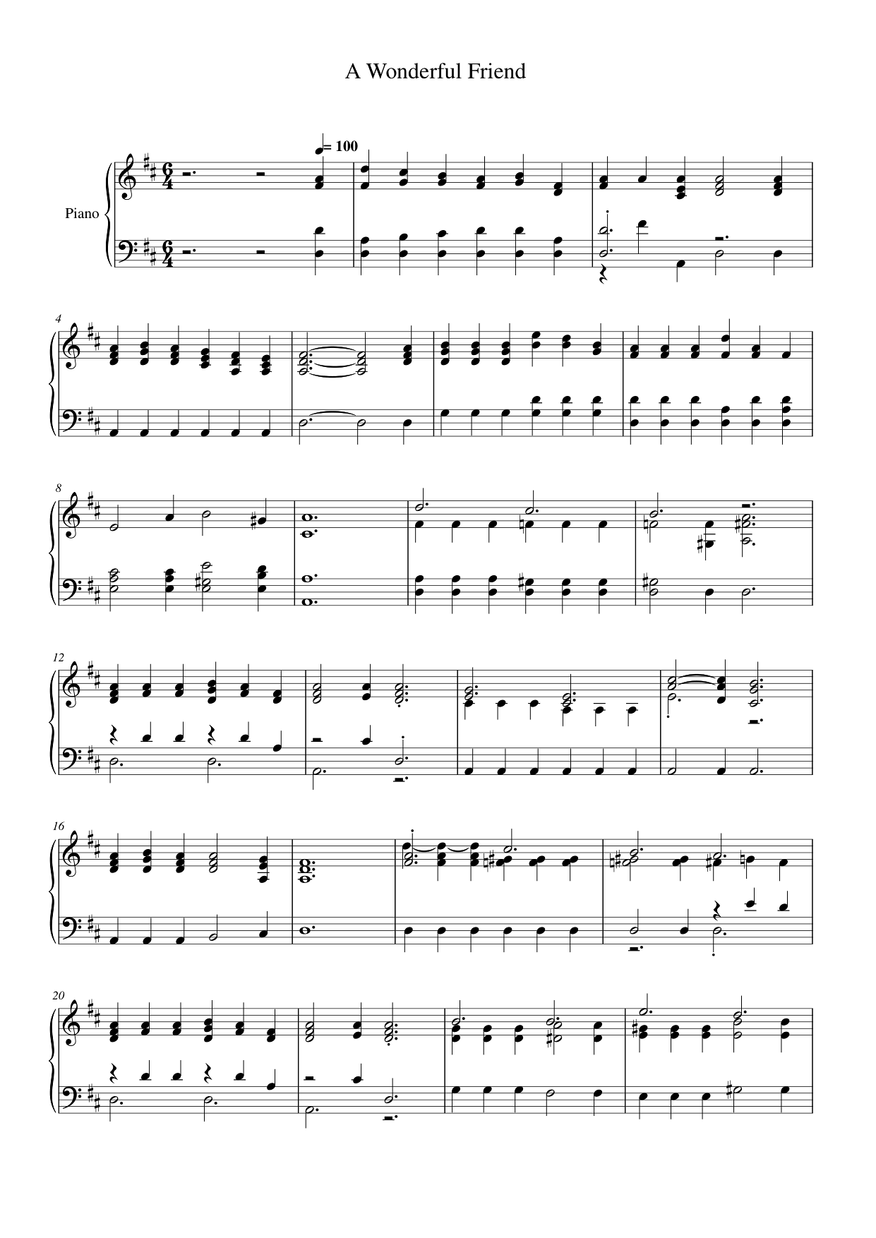A Wonderful Friend Piano Sheet Music Page 1 Free PDF