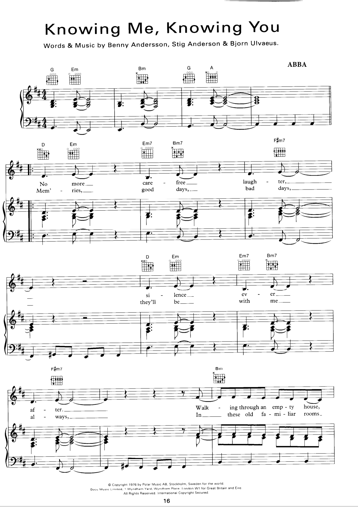 Knowing Me Knowing You Piano Sheet Music Page 1 Free PDF