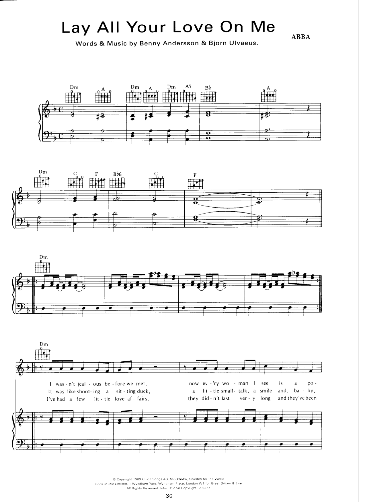 Lay All Your Love On Me Piano Sheet Music Page 1 Free PDF